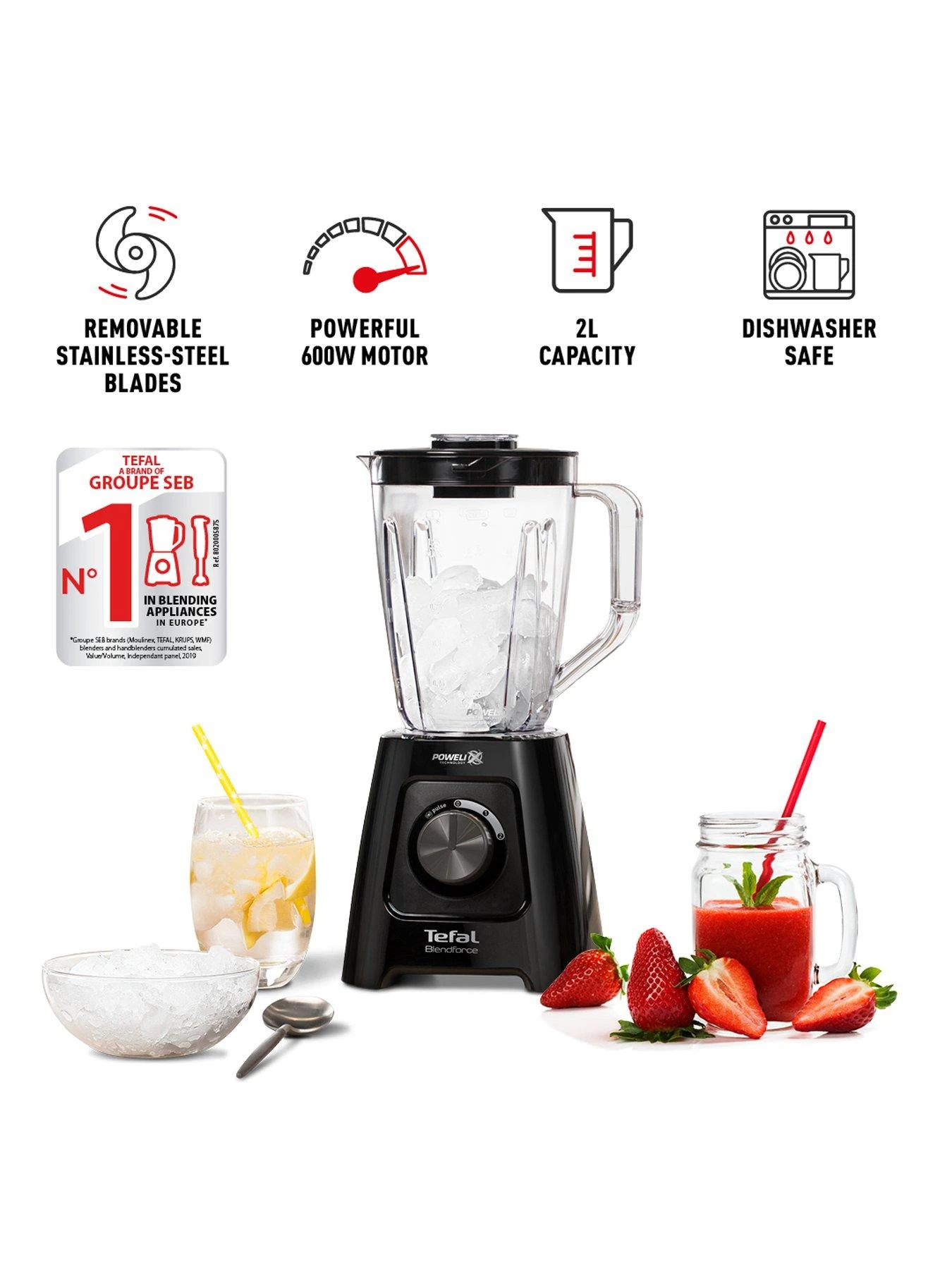 Tefal BL420840 Blendforce II Blender With Plastic Jug - Black - Image 2