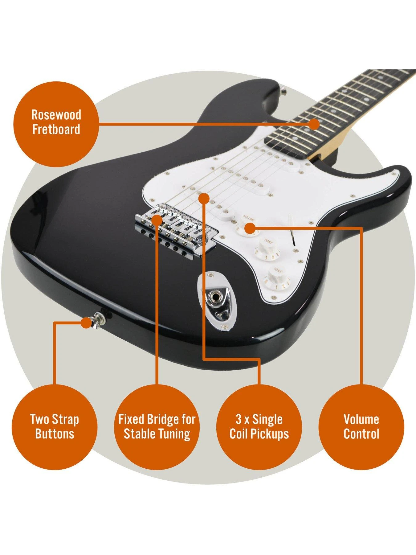 Rocket Full Size 4/4 Electric Guitar Ultimate Kit With 10W Amp - 6 Months FREE Lessons - Black - Image 4