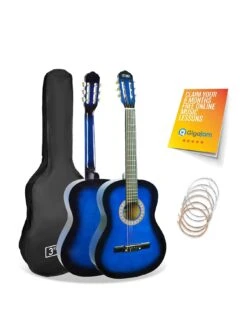 3rd Avenue 3/4 Size Kids Classical Guitar Beginner Bundle - 6 Months FREE Lessons - Blueburst