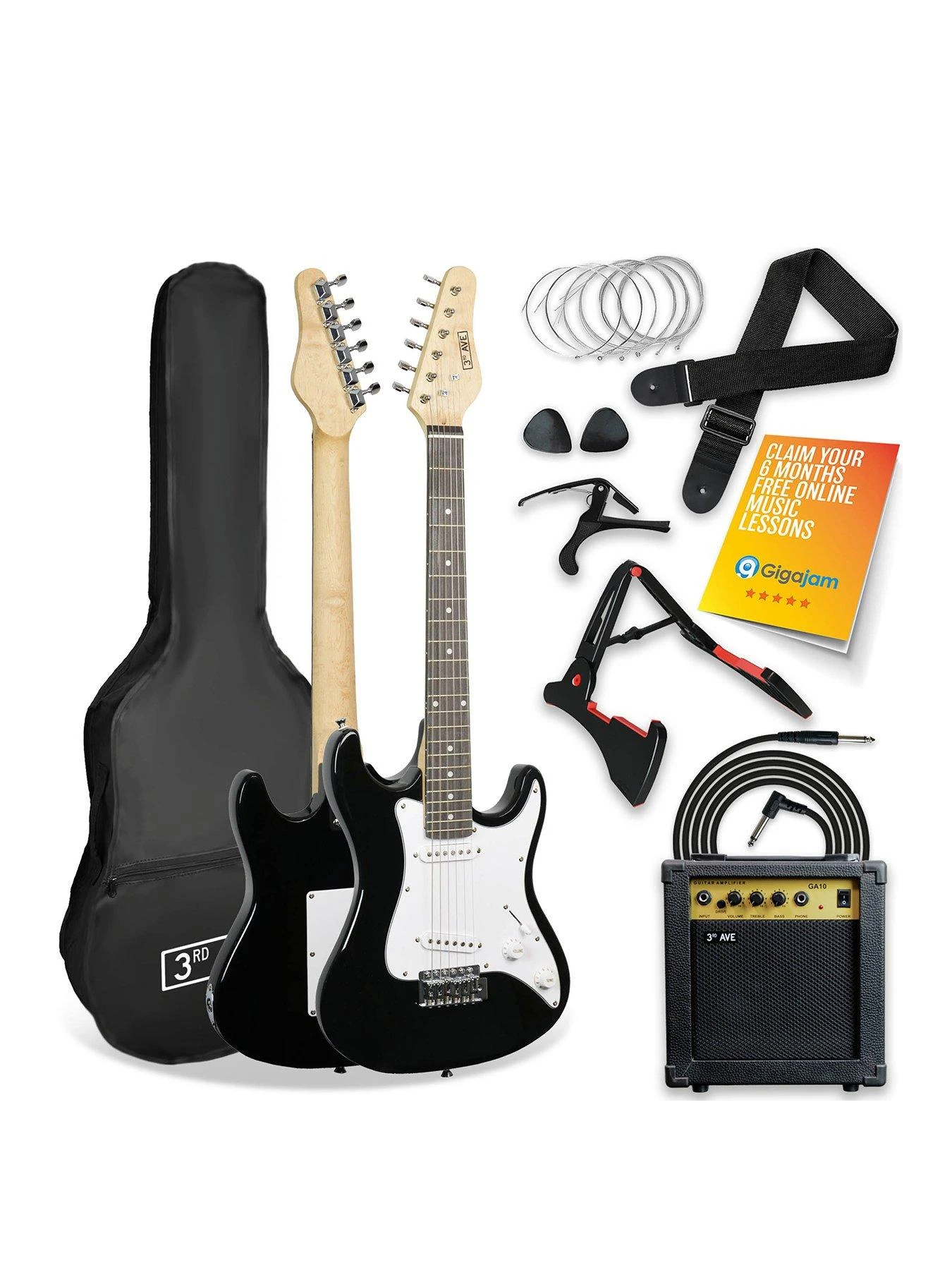 Rocket 3/4 Size Electric Guitar Ultimate Kit With 10W Amp - 6 Months FREE Lessons - Black