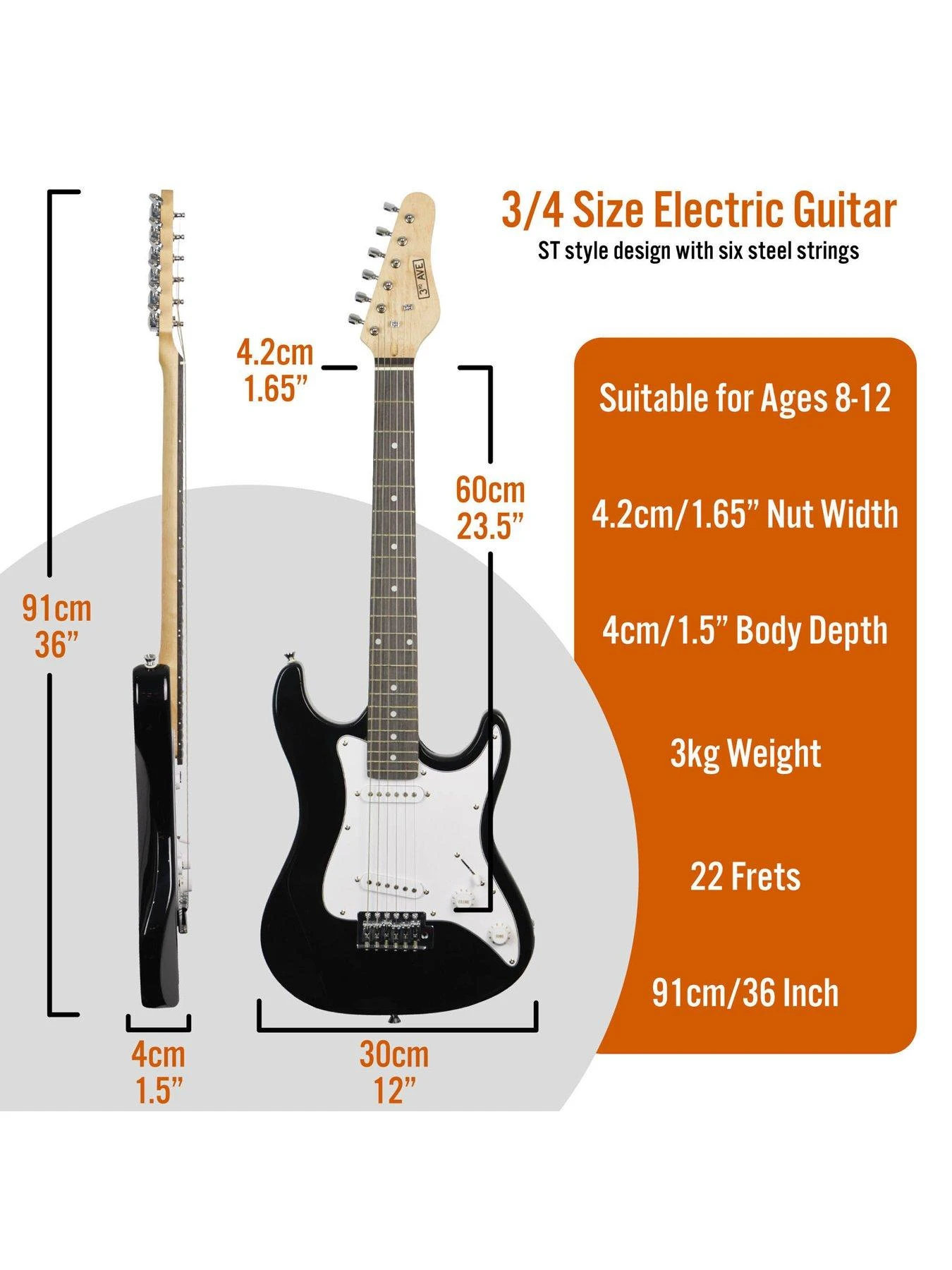 Rocket 3/4 Size Electric Guitar Ultimate Kit With 10W Amp - 6 Months FREE Lessons - Black - Image 2