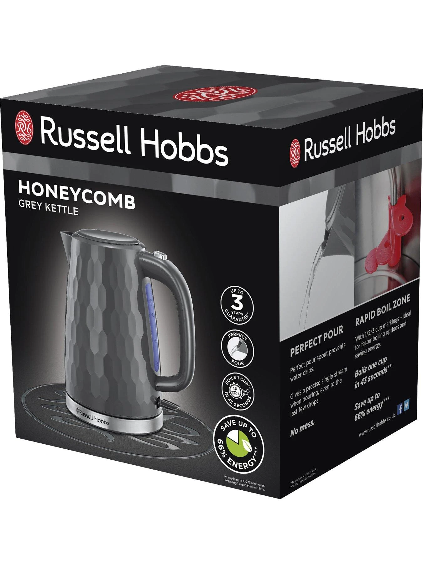 Russell Hobbs Honeycomb Grey Plastic Kettle - 26053 - Image 6
