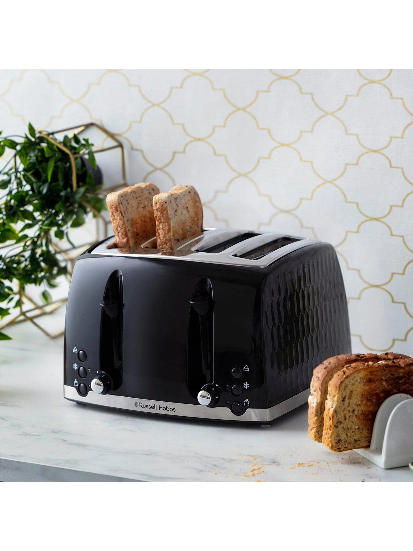 Russell Hobbs Honeycomb 4 Slice Black Plastic Toaster - 26071 - Image 2