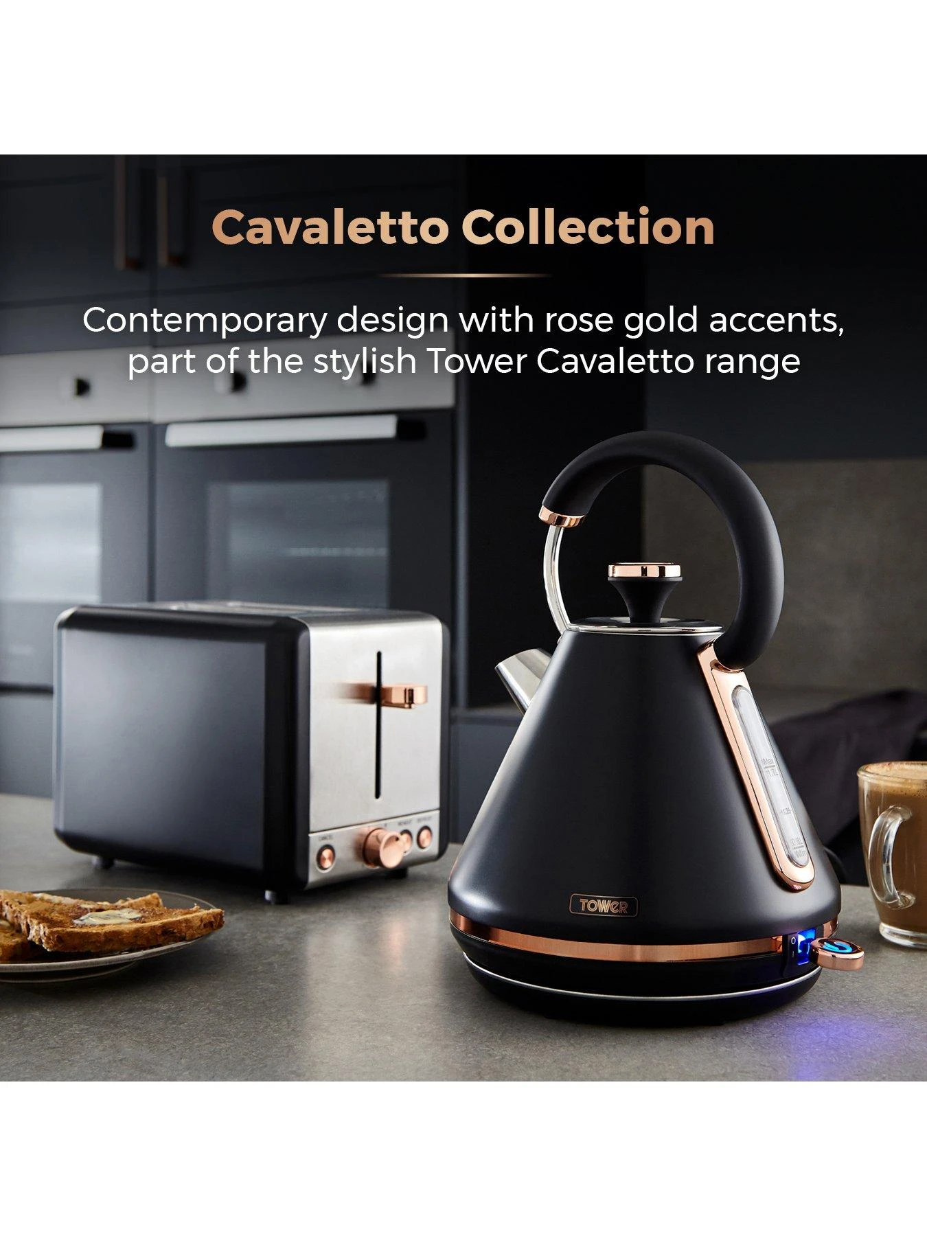 Tower Cavaletto 1.7L Pyramid Kettle - Black & Rose Gold - Image 3