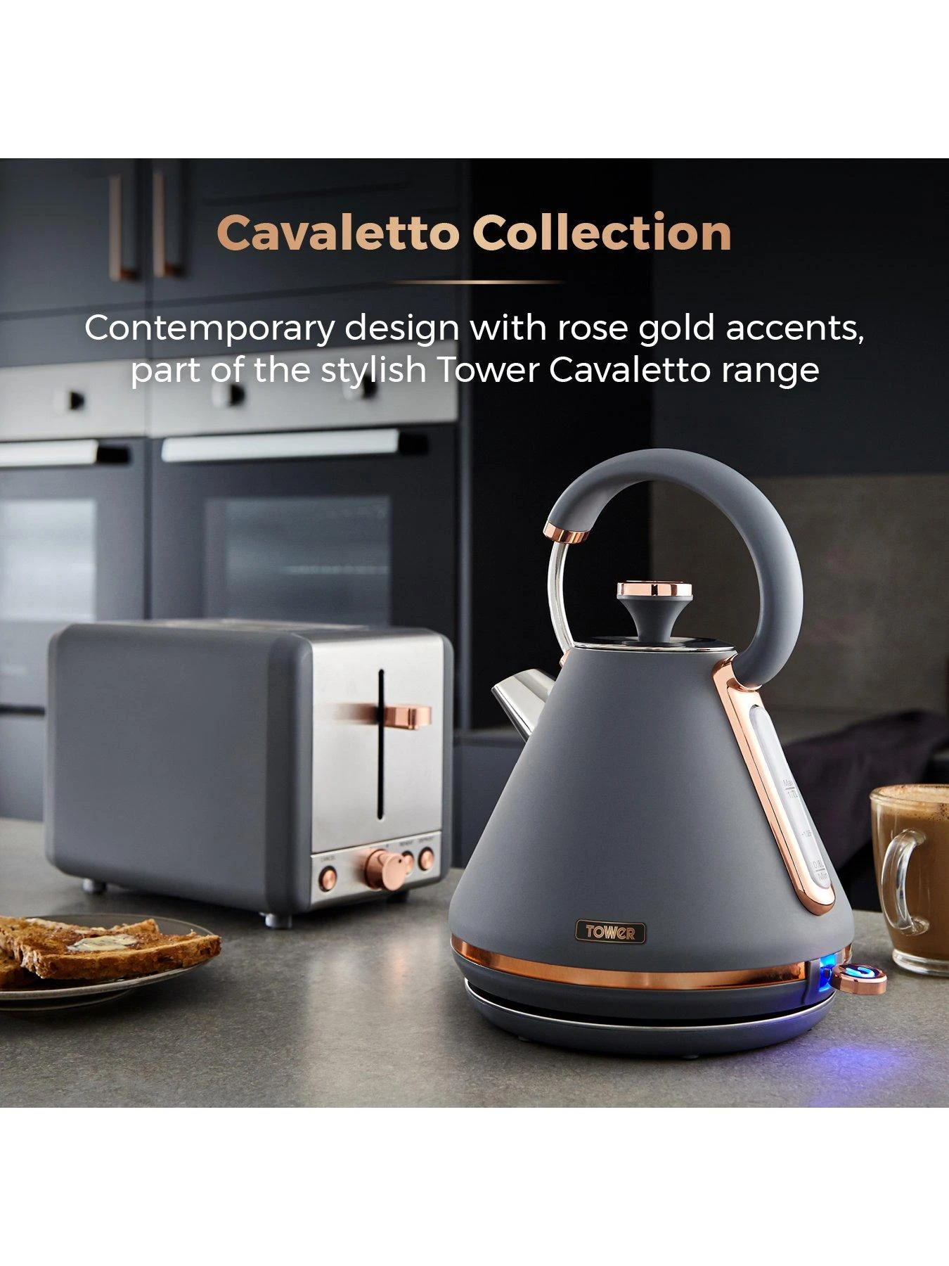 Tower Cavaletto 1.7L Pyramid Kettle - Grey & Rose Gold - Image 3