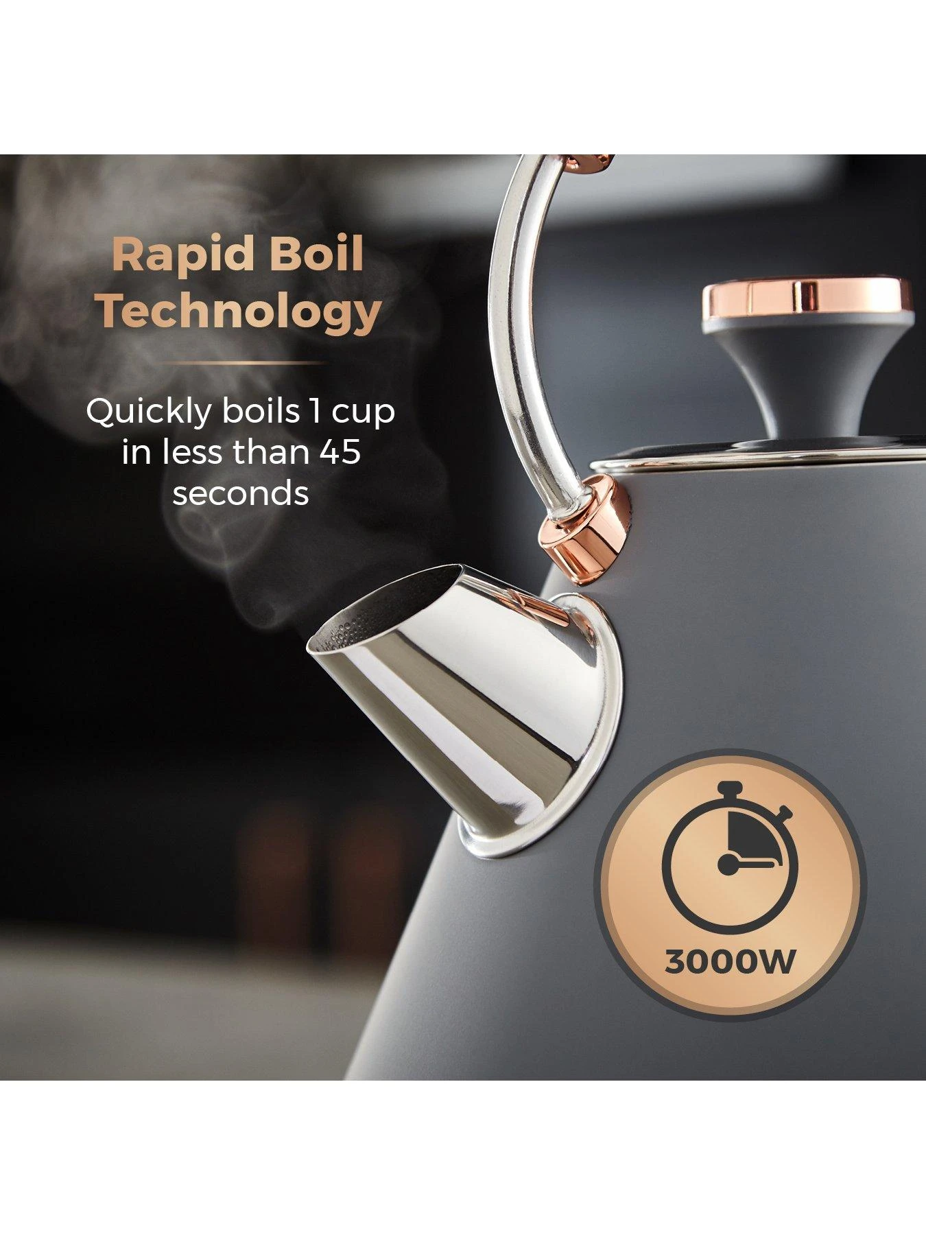 Tower Cavaletto 1.7L Pyramid Kettle - Grey & Rose Gold - Image 4
