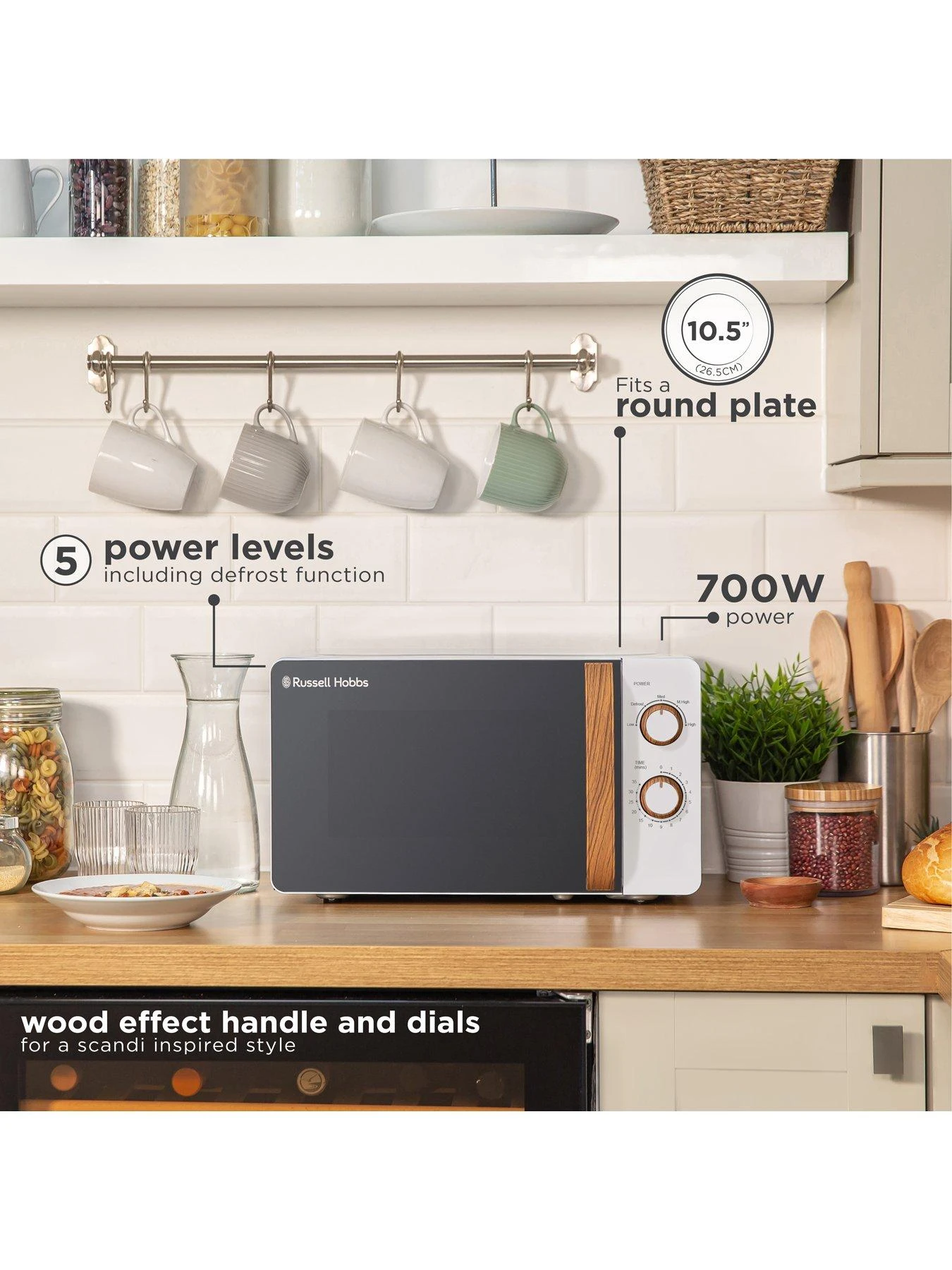 Russell Hobbs RHMM713 Scandi Compact White Manual Microwave - Image 7