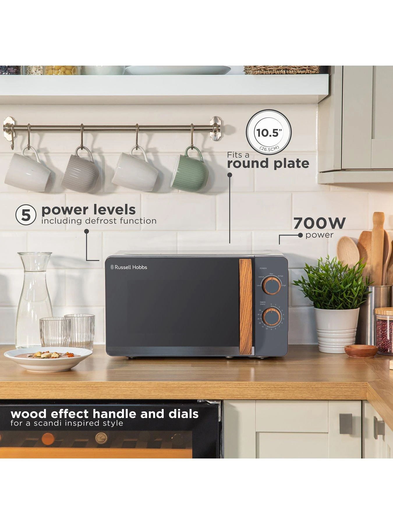 Russell Hobbs RHMM713G Scandi Compact Grey Manual Microwave - Image 7