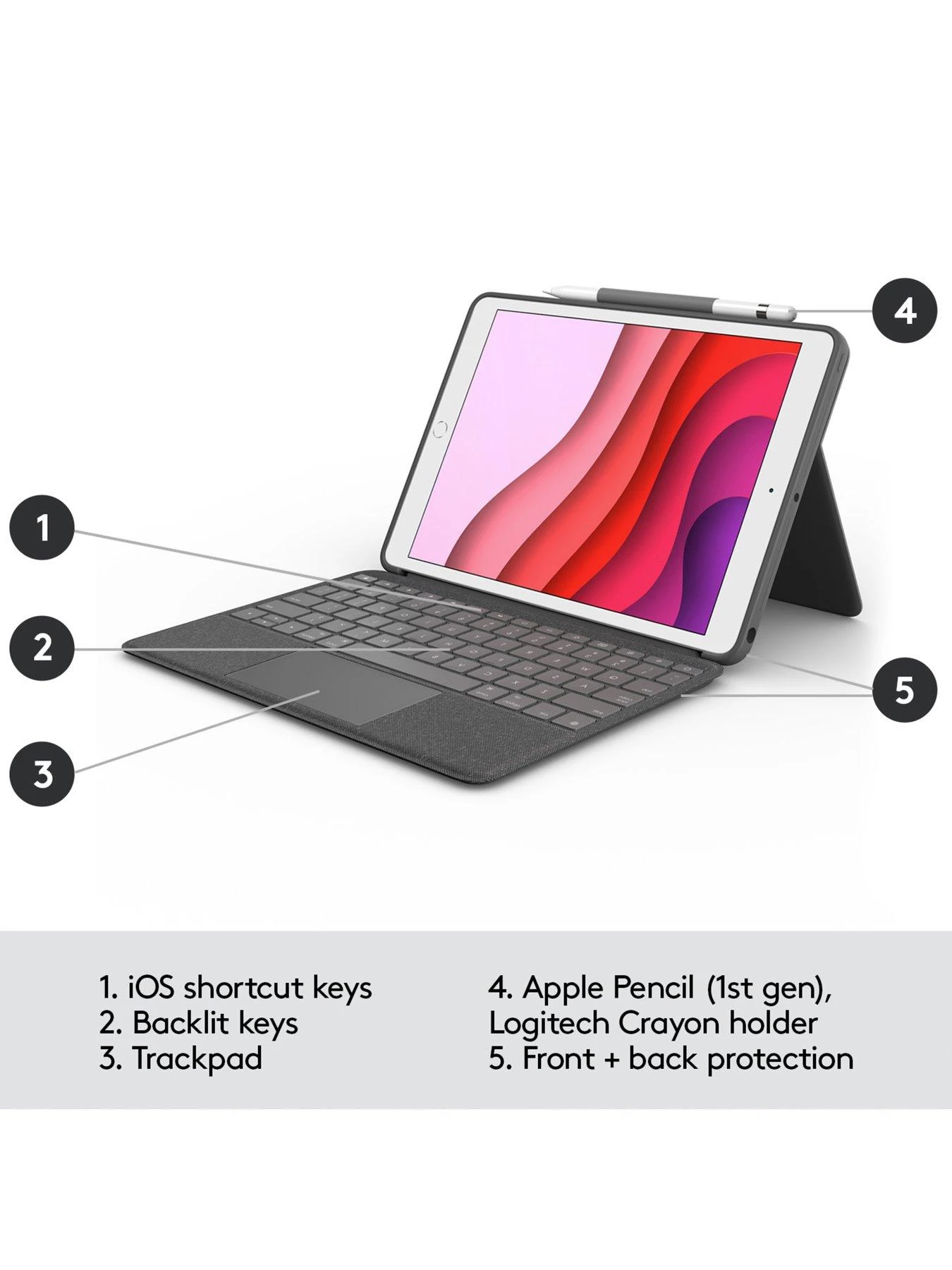 Logitech Combo Touch Backlit Keyboard For IPad (7th Gen) - Image 5