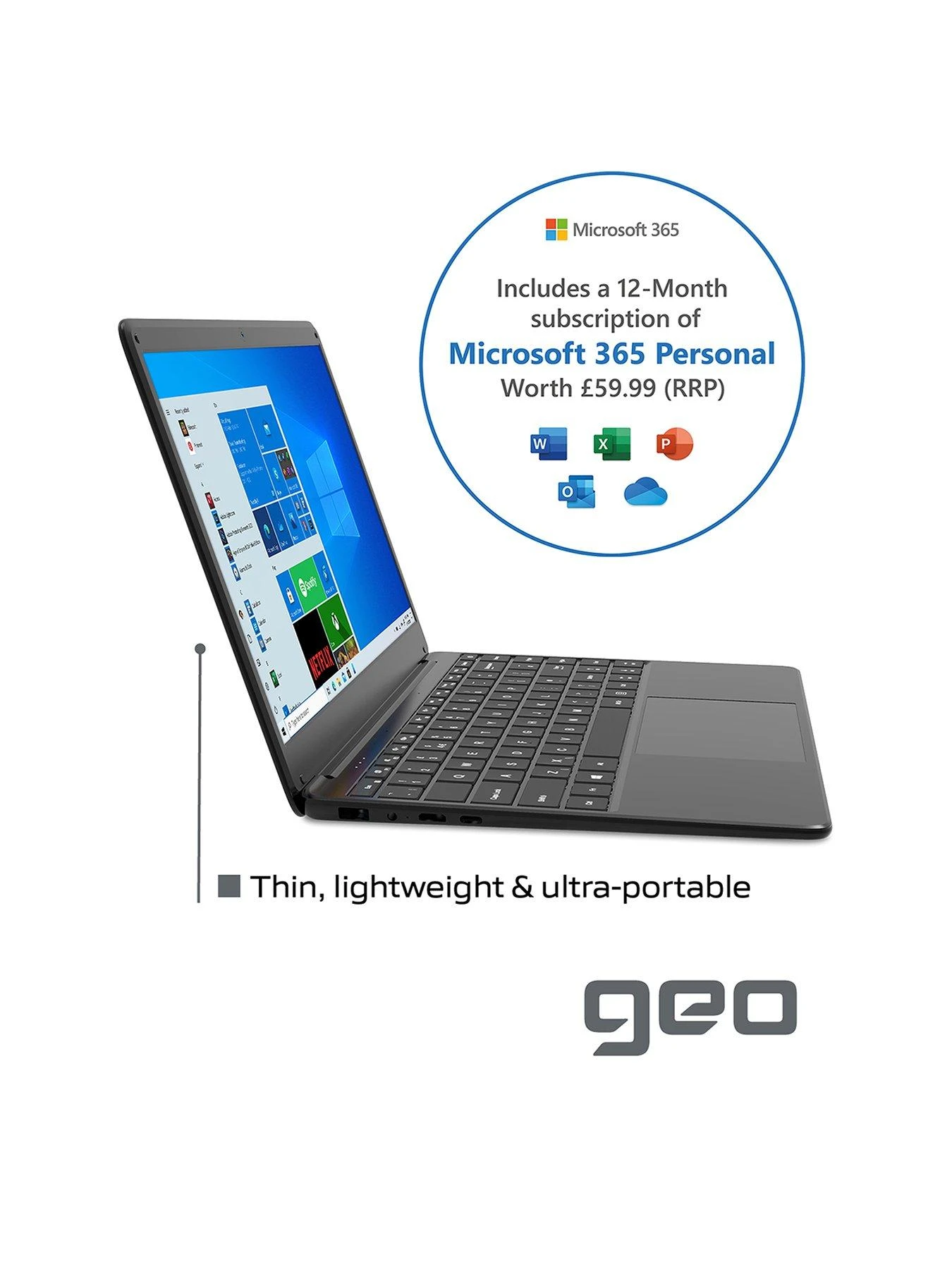 Geo GeoBook 140 14-inch HD Windows 10 Laptop, Intel Celeron Dual Core, 4GB RAM, 64GB Storage With Optional Norton 360 (1 Year) - Image 3