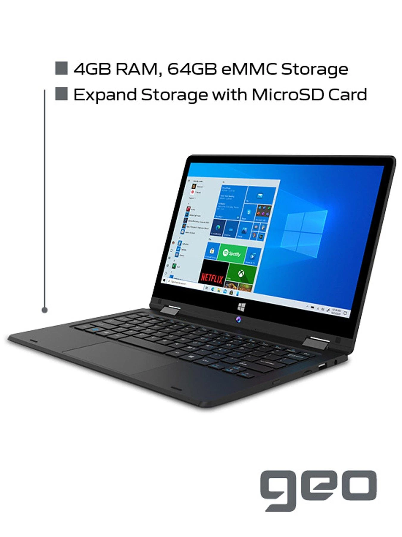 Geo GeoFlex 110 11.6-inch HD Convertible Windows 10 Laptop With Touchscreen, Intel Celeron Dual Core, 4GB RAM, 64GB Storage With Optional Norton 360 (1 Year) - Image 4