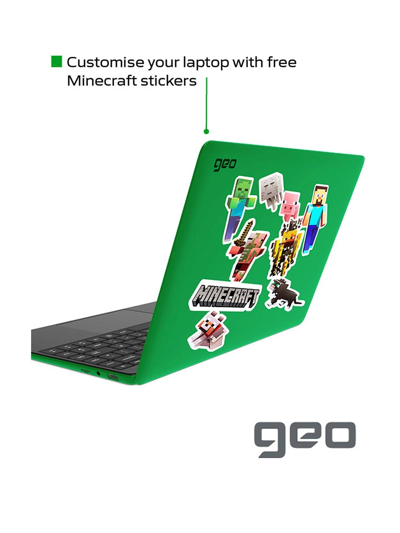Geo GeoBook 140 Minecraft Laptop - 14 Inch HD, Intel Celeron, 4GB RAM, 64GB Storage, Microsoft 365 Personal Included - Green - Image 2