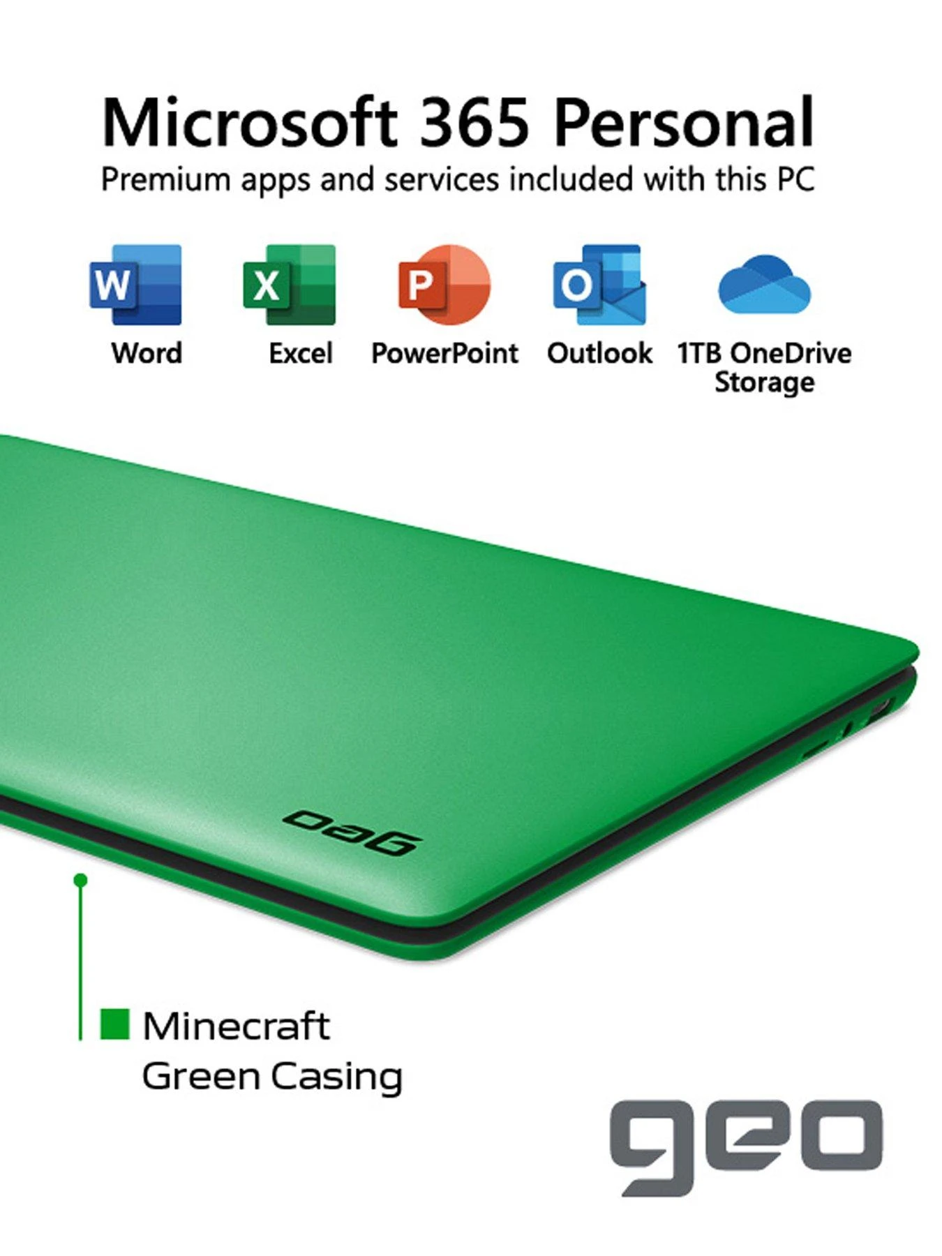 Geo GeoBook 140 Minecraft Laptop - 14 Inch HD, Intel Celeron, 4GB RAM, 64GB Storage, Microsoft 365 Personal Included - Green - Image 7
