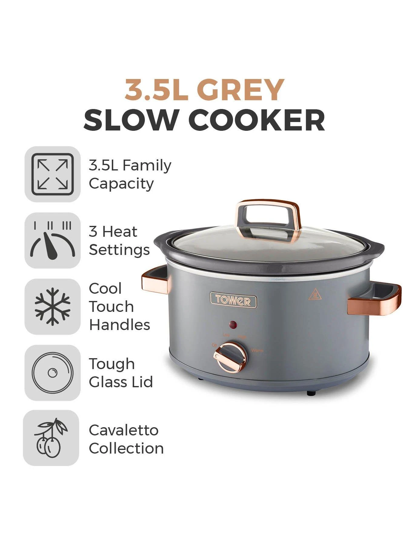 Tower Cavaletto Slow Cooker 3.5l - Grey - Image 2