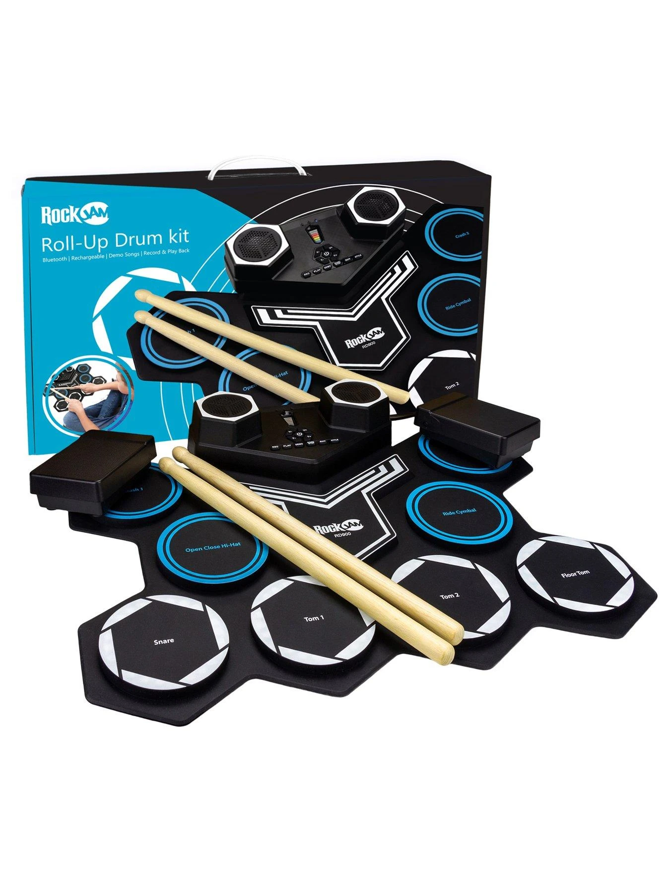 RockJam Rechargeable Bluetooth Roll Up Drum Kit With Inbuilt Speakers & Drumsticks - Image 6