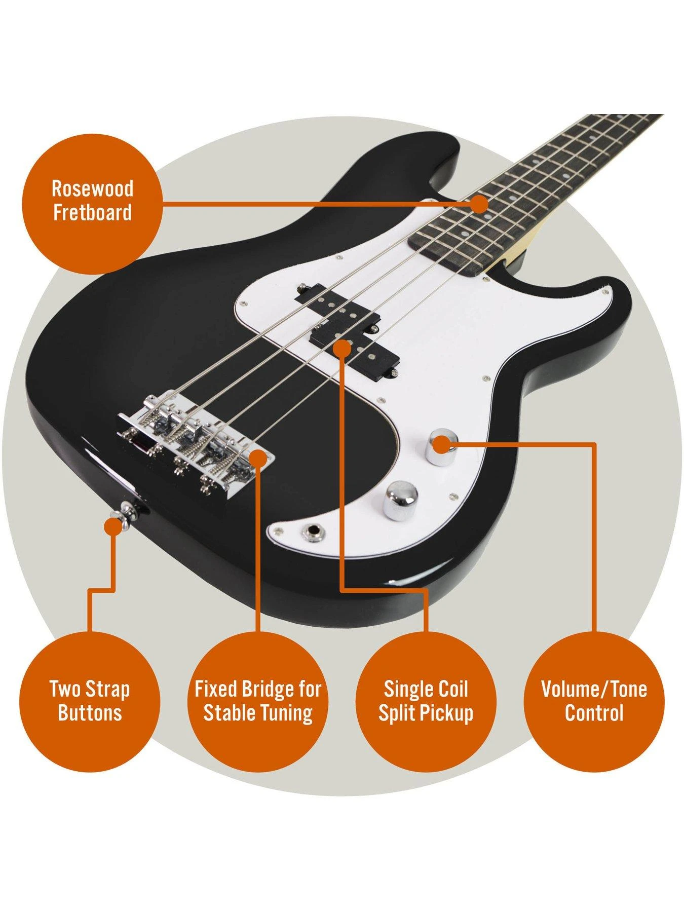 3rd Avenue Full Size Bass Guitar Ultimate Kit With 15W Amp - 6 Months FREE Lessons - Black - Image 4