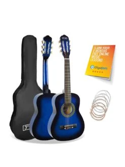 3rd Avenue 1/4 Size Kids Classical Guitar Beginner Bundle - 6 Months FREE Lessons - Blueburst