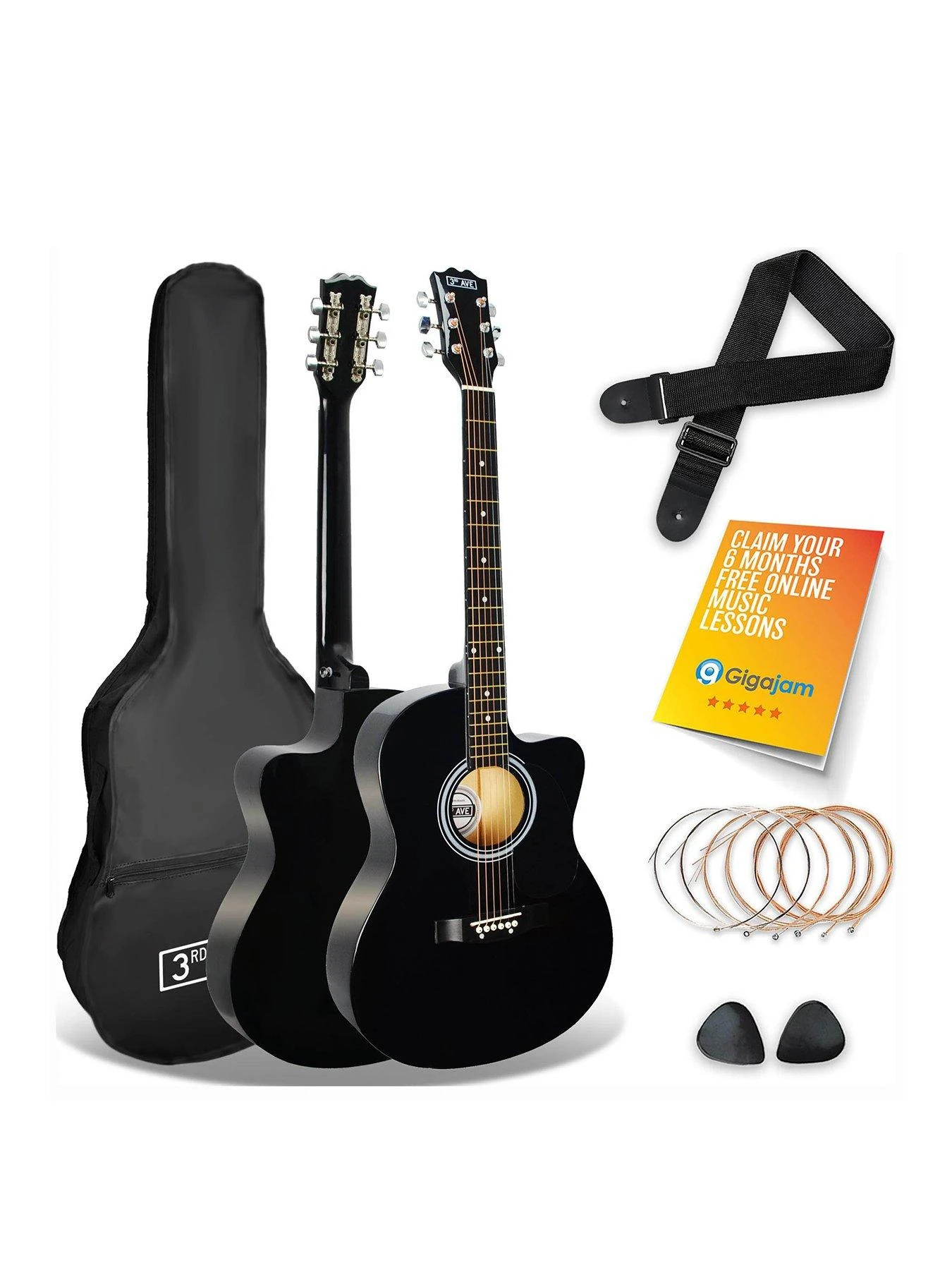 3rd Avenue Cutaway Acoustic Guitar Pack - Black