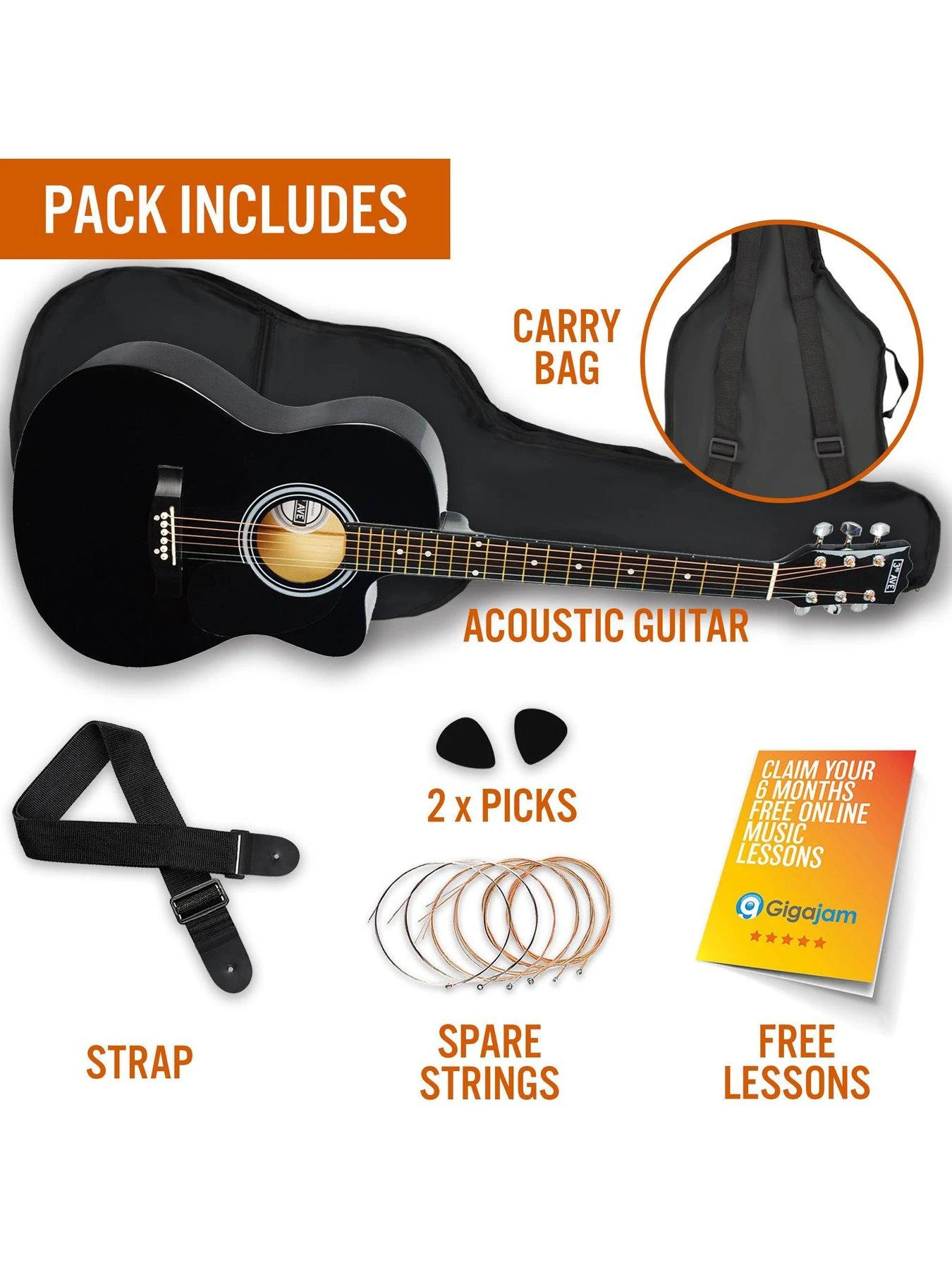 3rd Avenue Cutaway Acoustic Guitar Pack - Black - Image 3