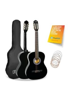 3rd Avenue 3/4 Size Kids Classical Guitar Beginner Bundle - 6 Months FREE Lessons - Black
