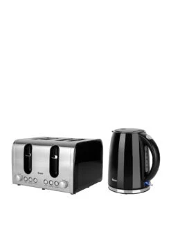 Swan Kettle & Toaster 4-Slice Twin Pack - Black