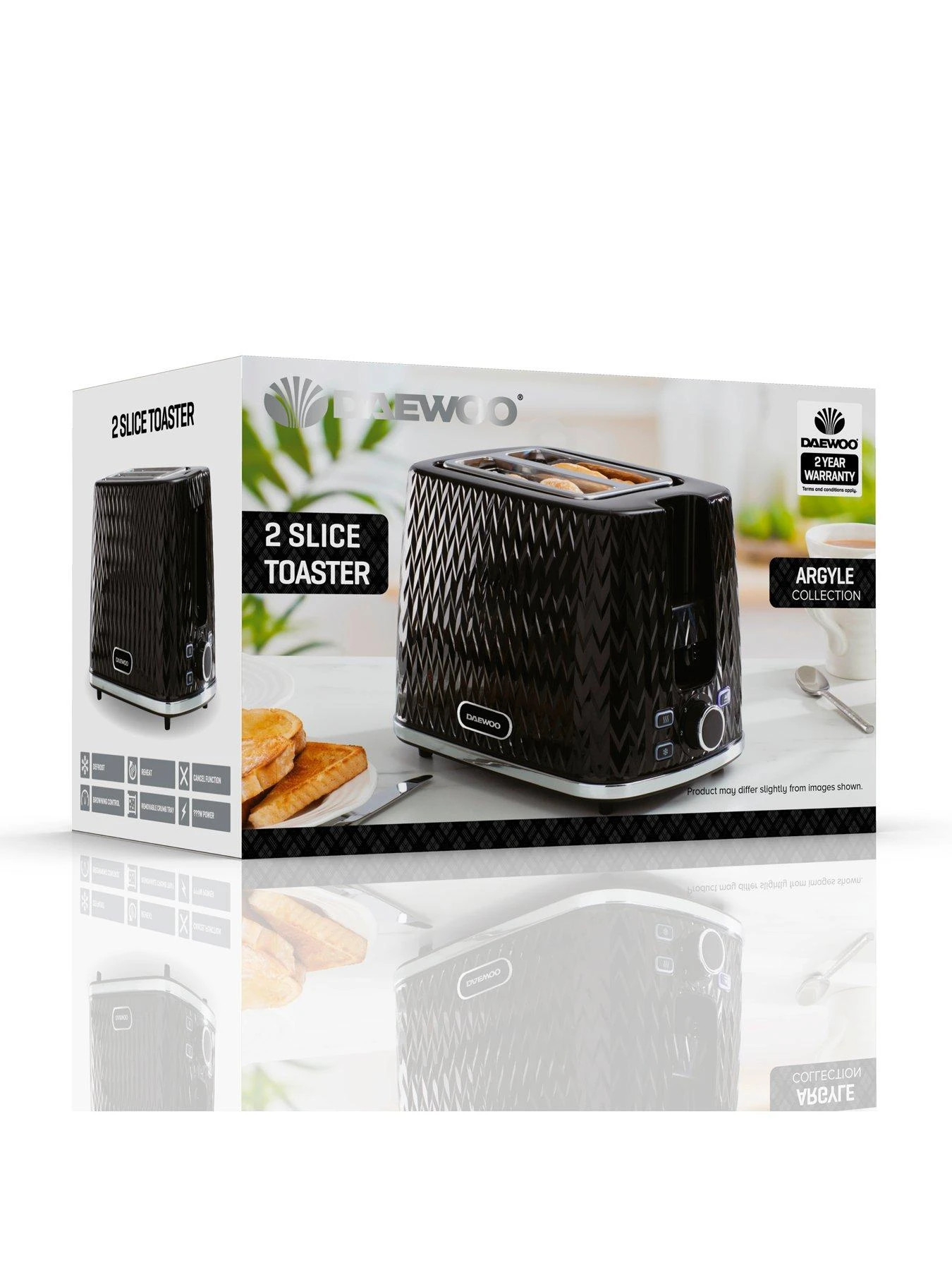Daewoo Argyle 2 Slice Toaster- Black - Image 2