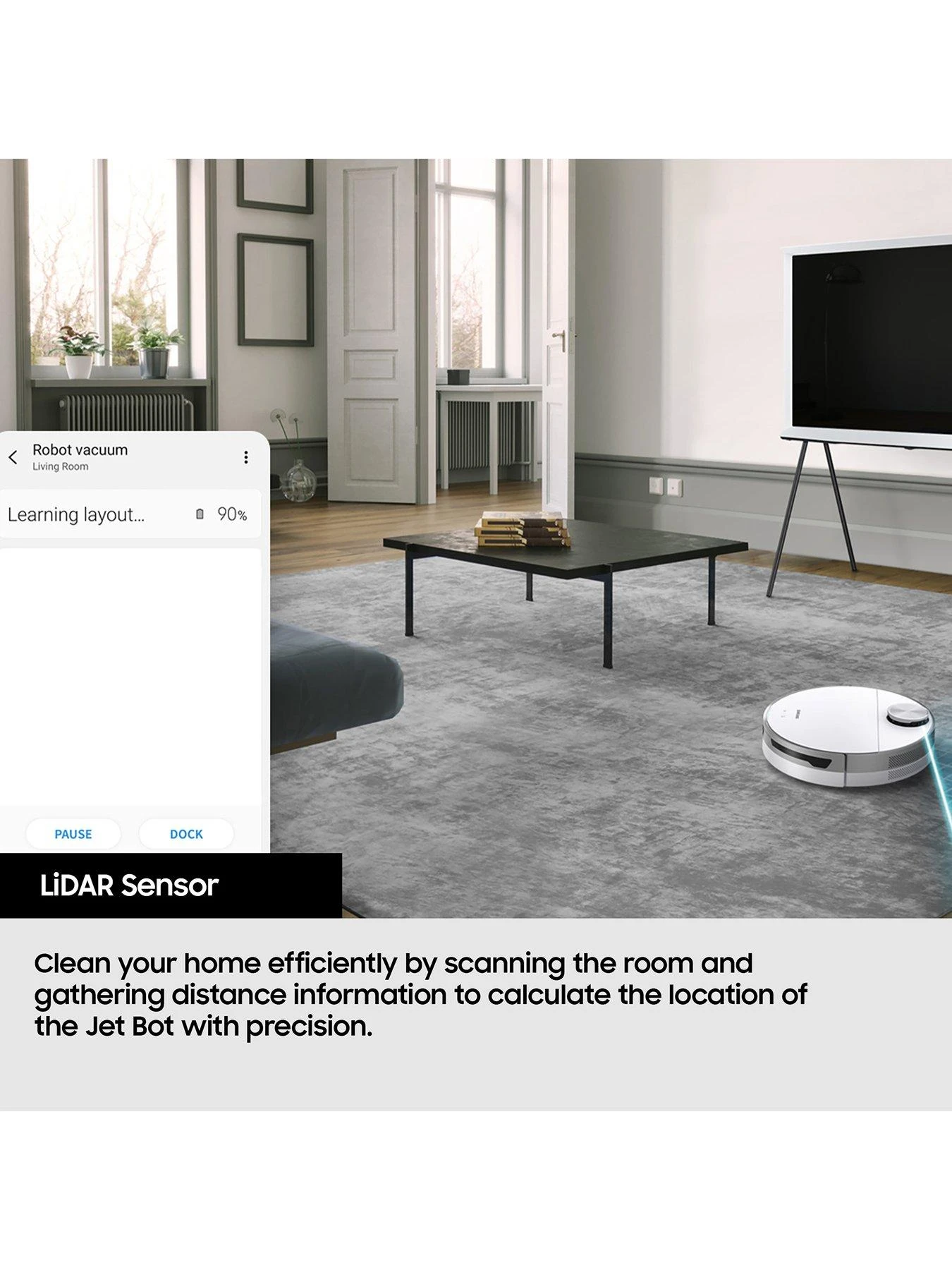 Samsung Jet Bot™ VR30T80313W/EU Robot Vacuum Cleaner - Max 60W Suction Power With LiDAR Sensor - White - Image 4