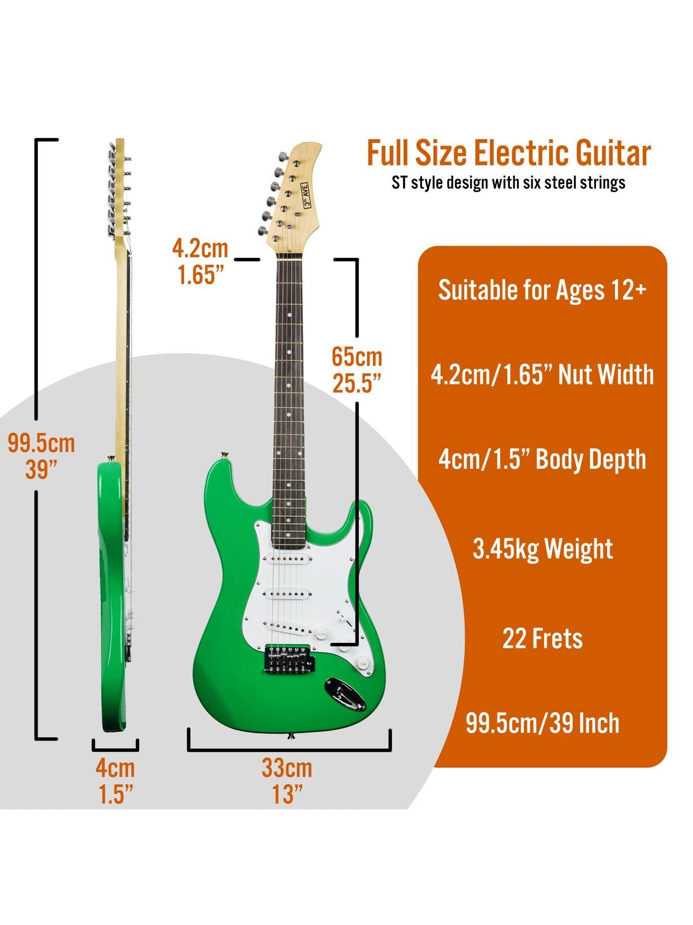 Full Size 4/4 Electric Guitar Ultimate Kit With 10W Amp - 6 Months FREE Lessons - Green - Image 2