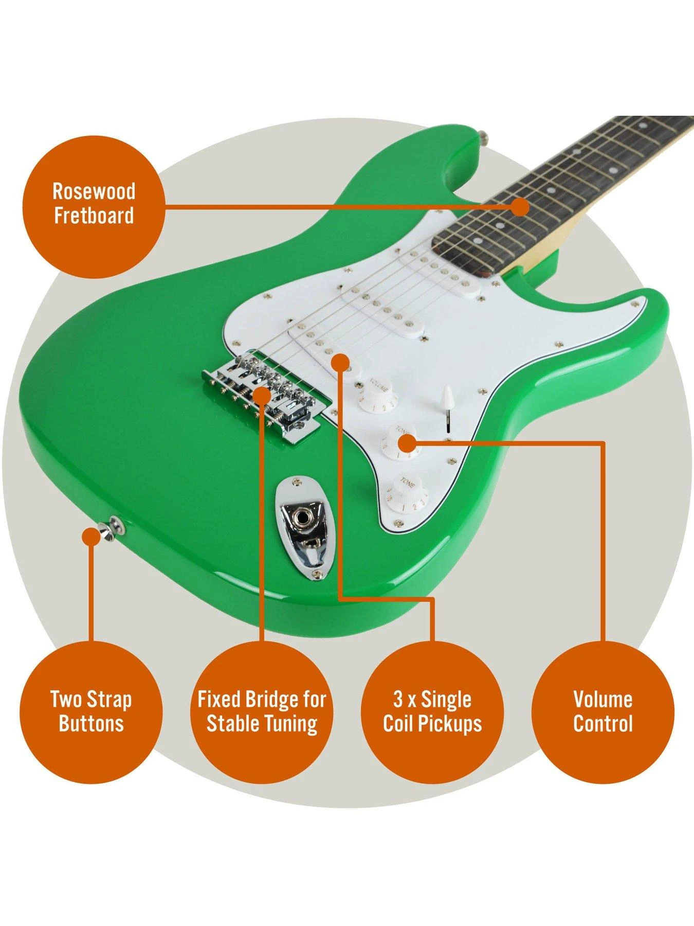Full Size 4/4 Electric Guitar Ultimate Kit With 10W Amp - 6 Months FREE Lessons - Green - Image 4