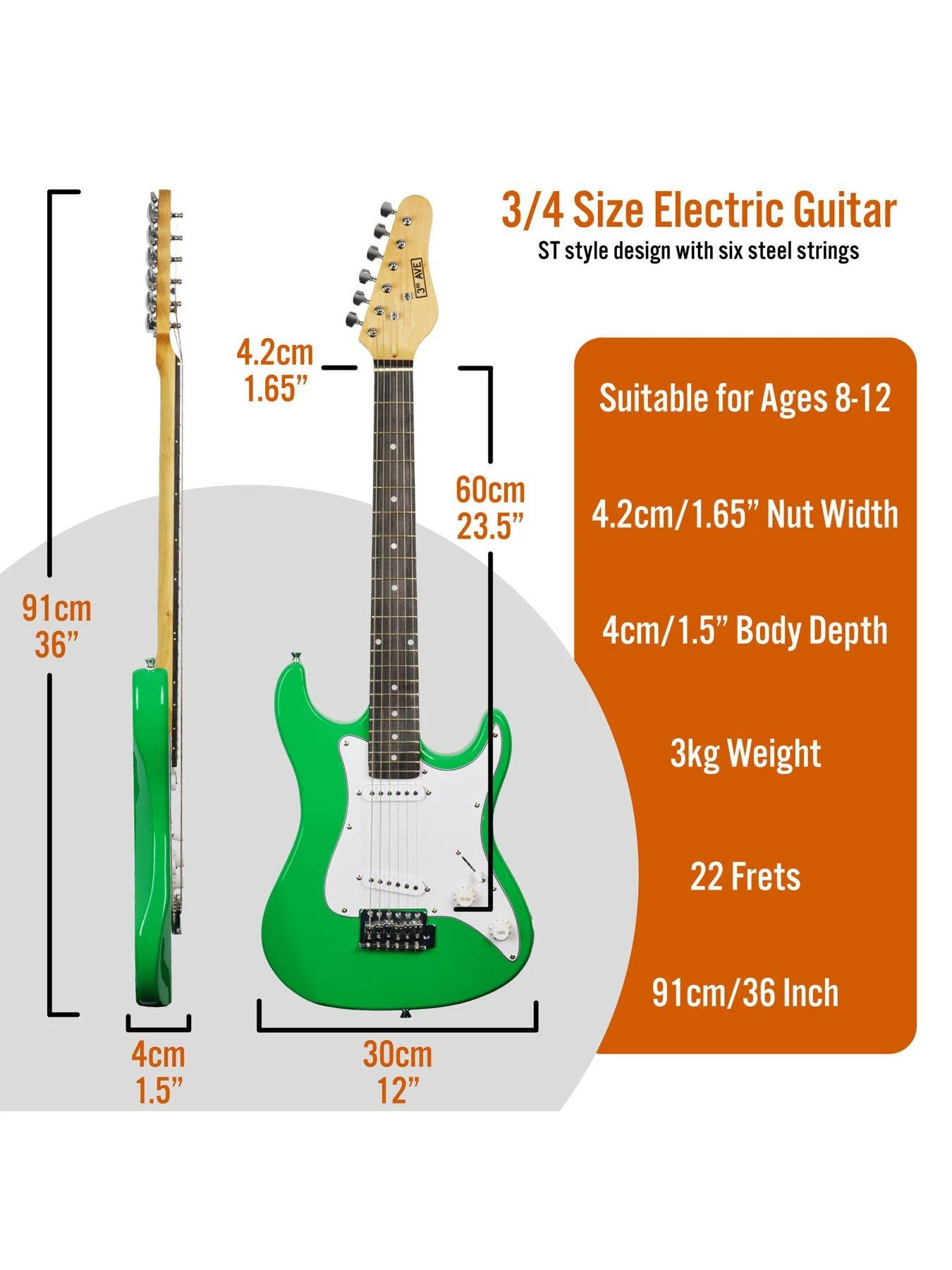 3/4 Size Electric Guitar Ultimate Kit With 10W Amp - 6 Months FREE Lessons - Green - Image 2