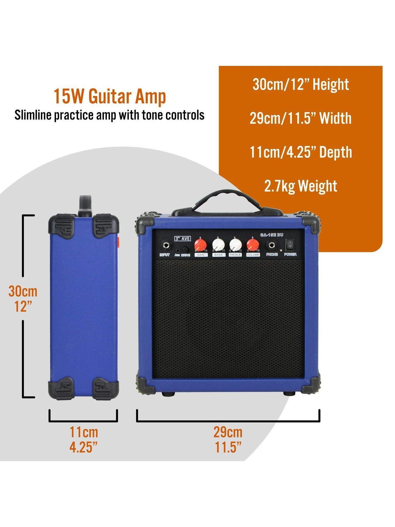 3rd Avenue 15 Watt Electric Guitar Amp - Blue - Image 2