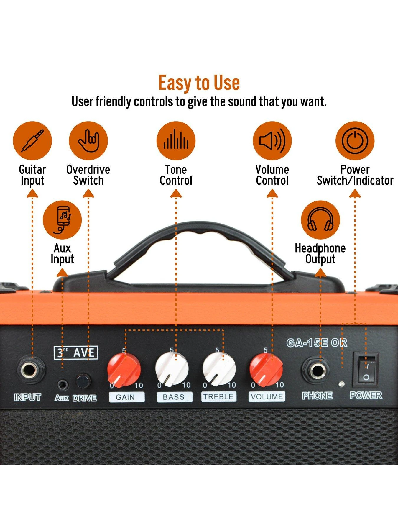 3rd Avenue 15W Electric Guitar Amplifier - Orange - Image 3