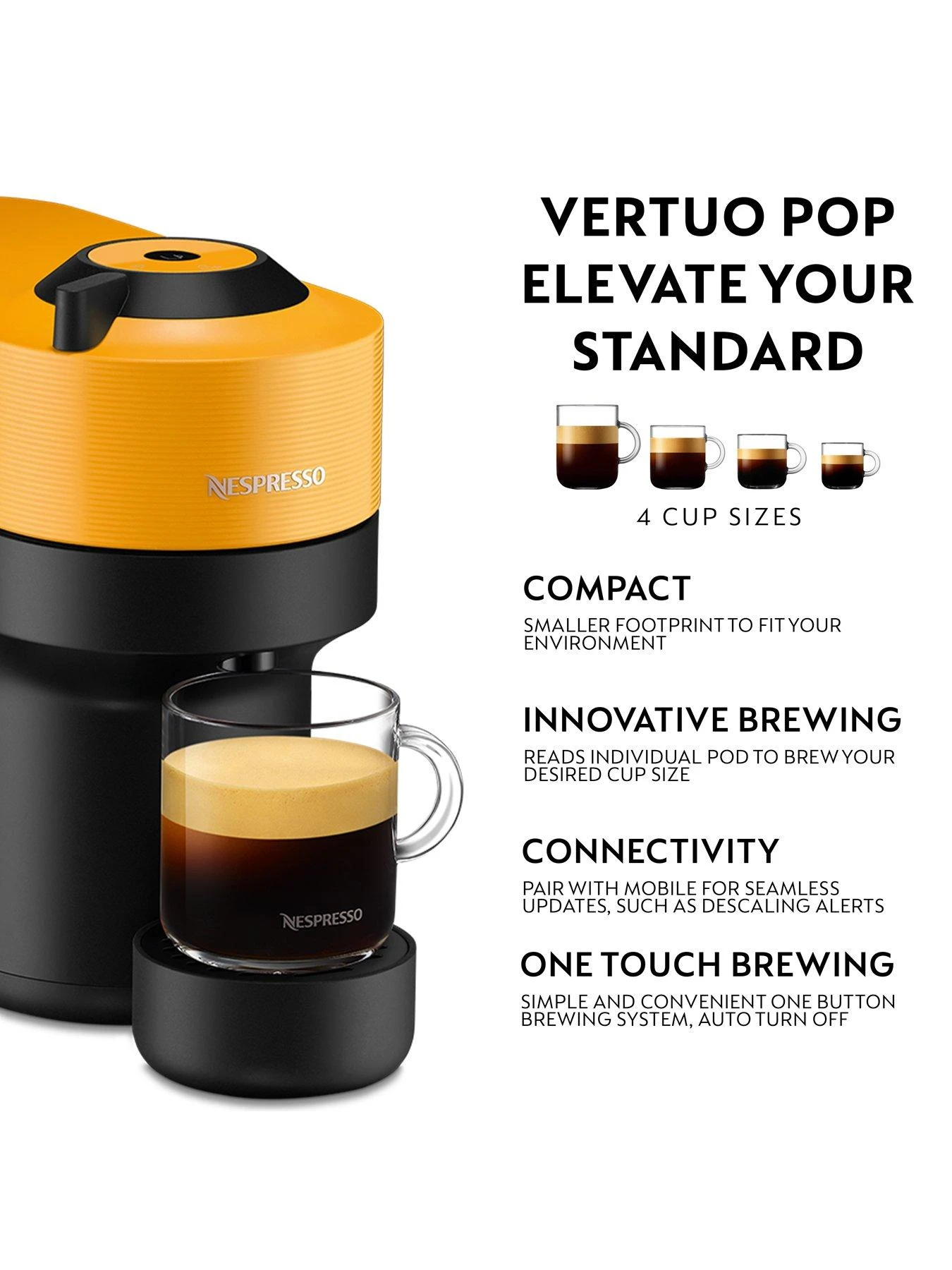 Nespresso Vertuo Pop 11735 Coffee Machine By Magimix - Mango Yellow - Image 2