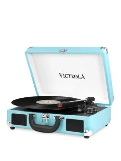 Victrola Journey Portable Record Player (Turquoise) - Bluetooth 5.0 Suitcase Turntable With Built-In Stereo Speakers