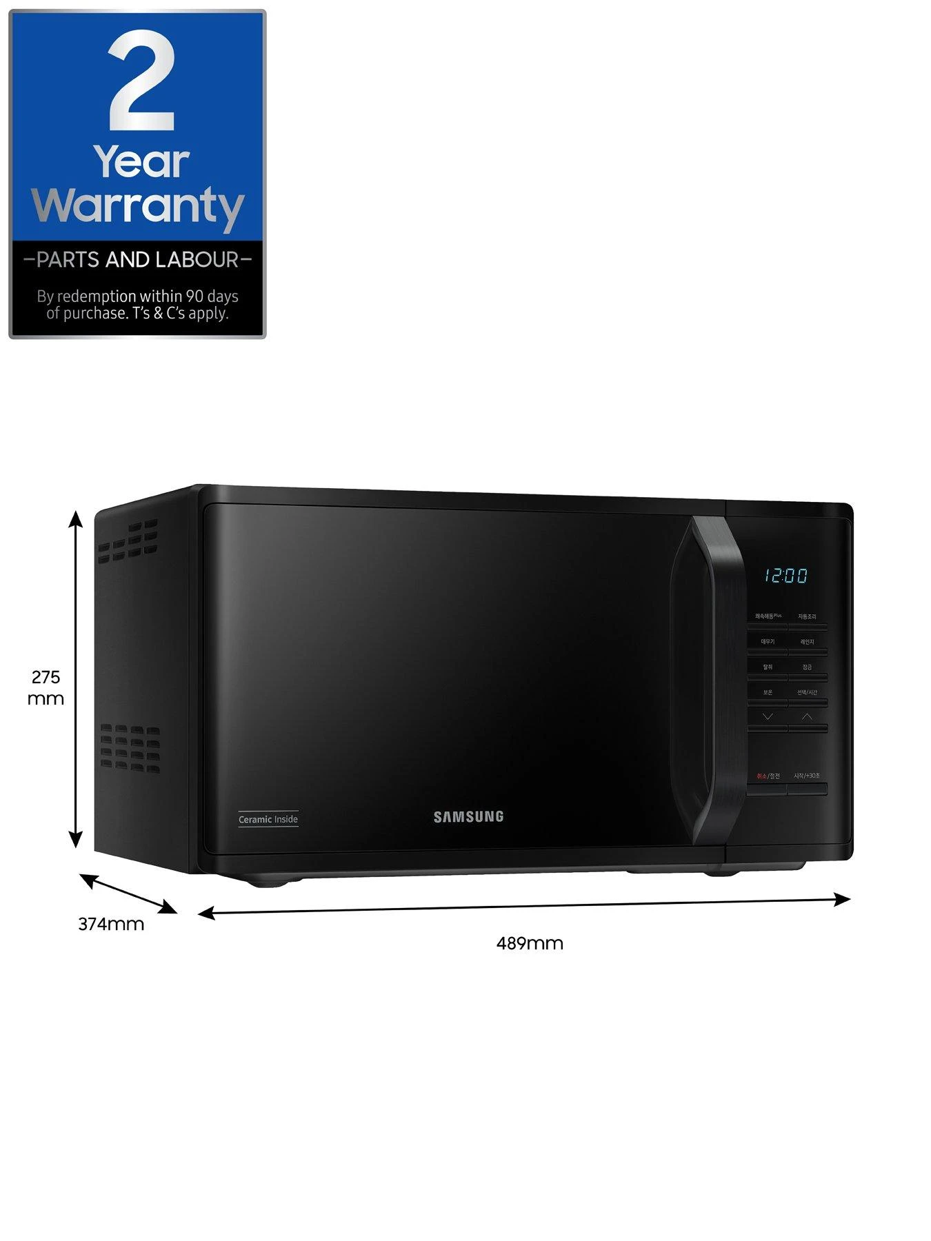 Samsung MS23K3513AK/EU Solo 23-litre, 800-watt Microwave - Black - Image 7