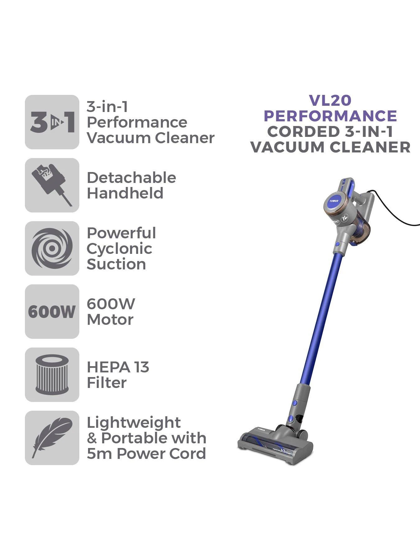 Tower VL20 Performance Pets Corded Vacuum Cleaner - Image 2