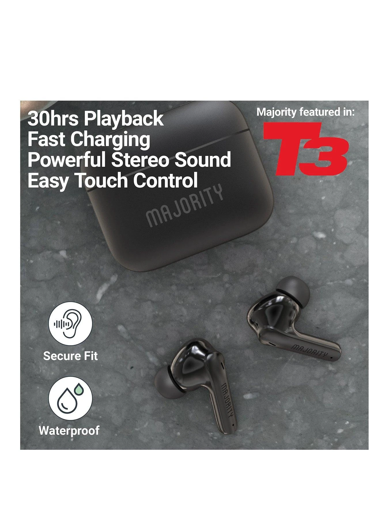 Majority TRU 1 Wireless Bluetooth Earbuds - Black - Image 2