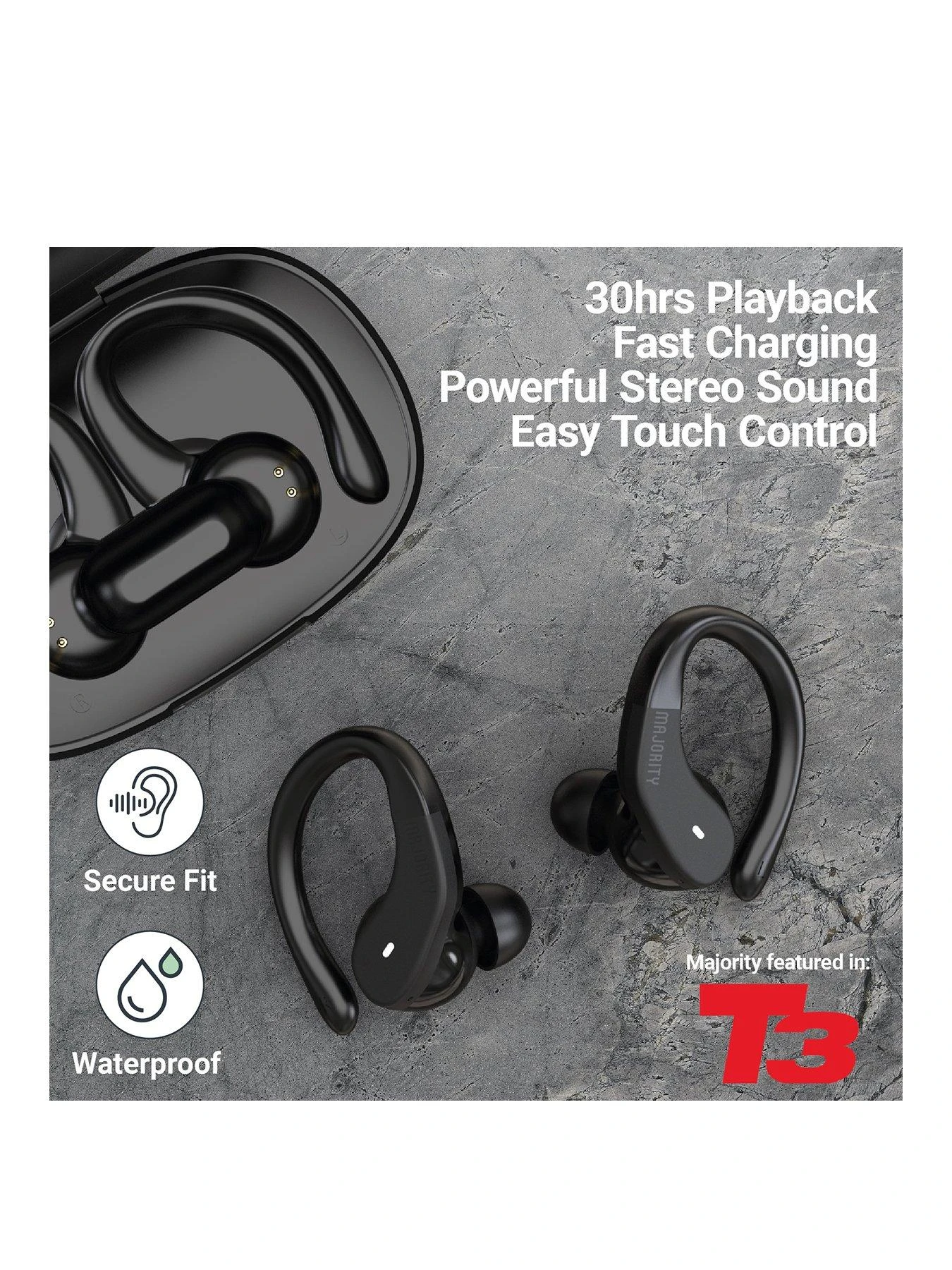 Majority Tru Sport TWS Earphones Black - Image 2