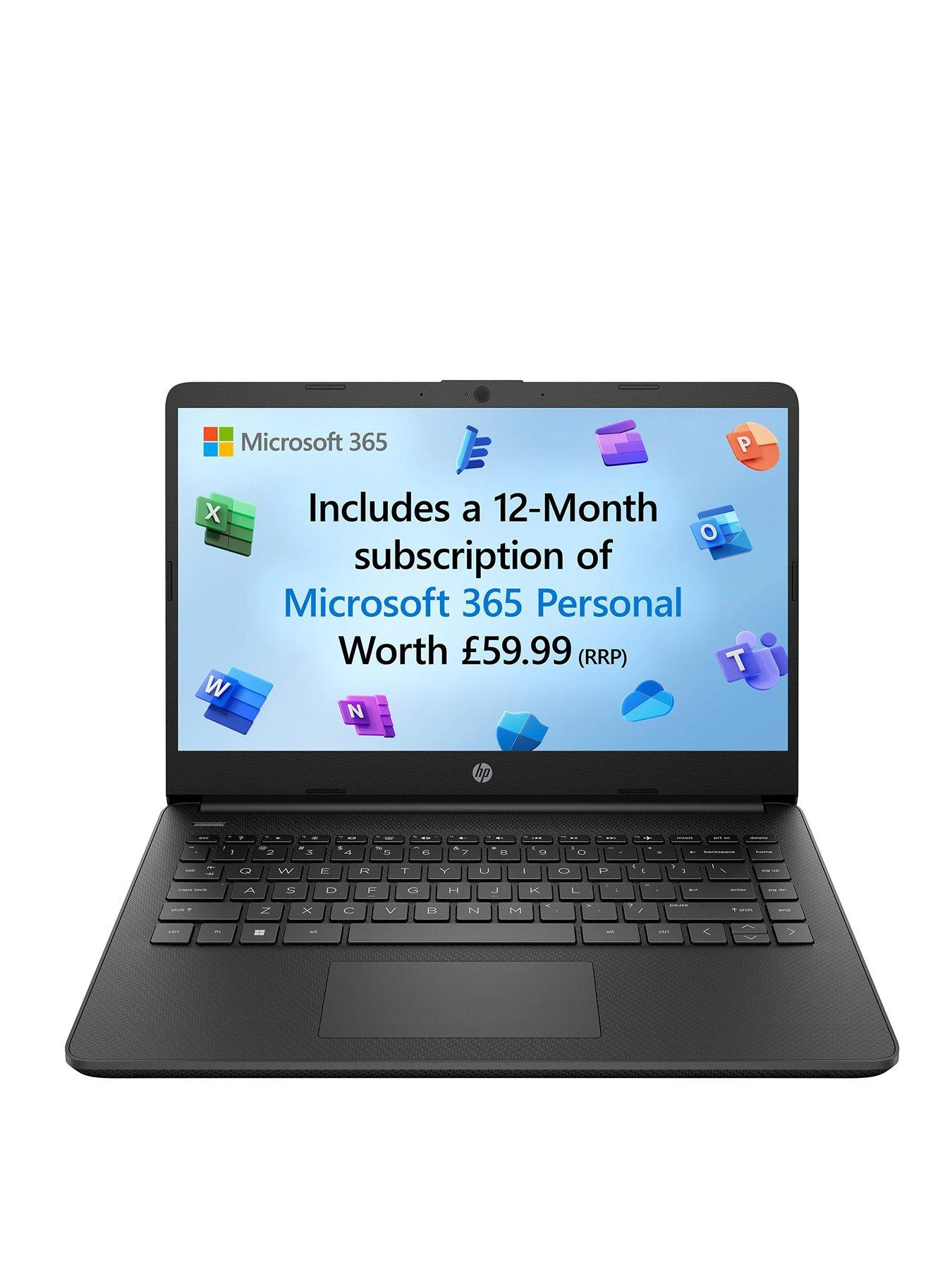 HP 14s-dq0034na, Intel Celeron, 4GB RAM 128GB SSD, 14in Laptop - Black With Optional Norton 360 (1 Year)