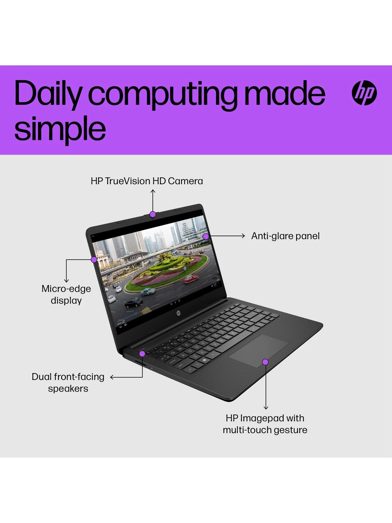 HP 14s-dq0034na, Intel Celeron, 4GB RAM 128GB SSD, 14in Laptop - Black With Optional Norton 360 (1 Year) - Image 4