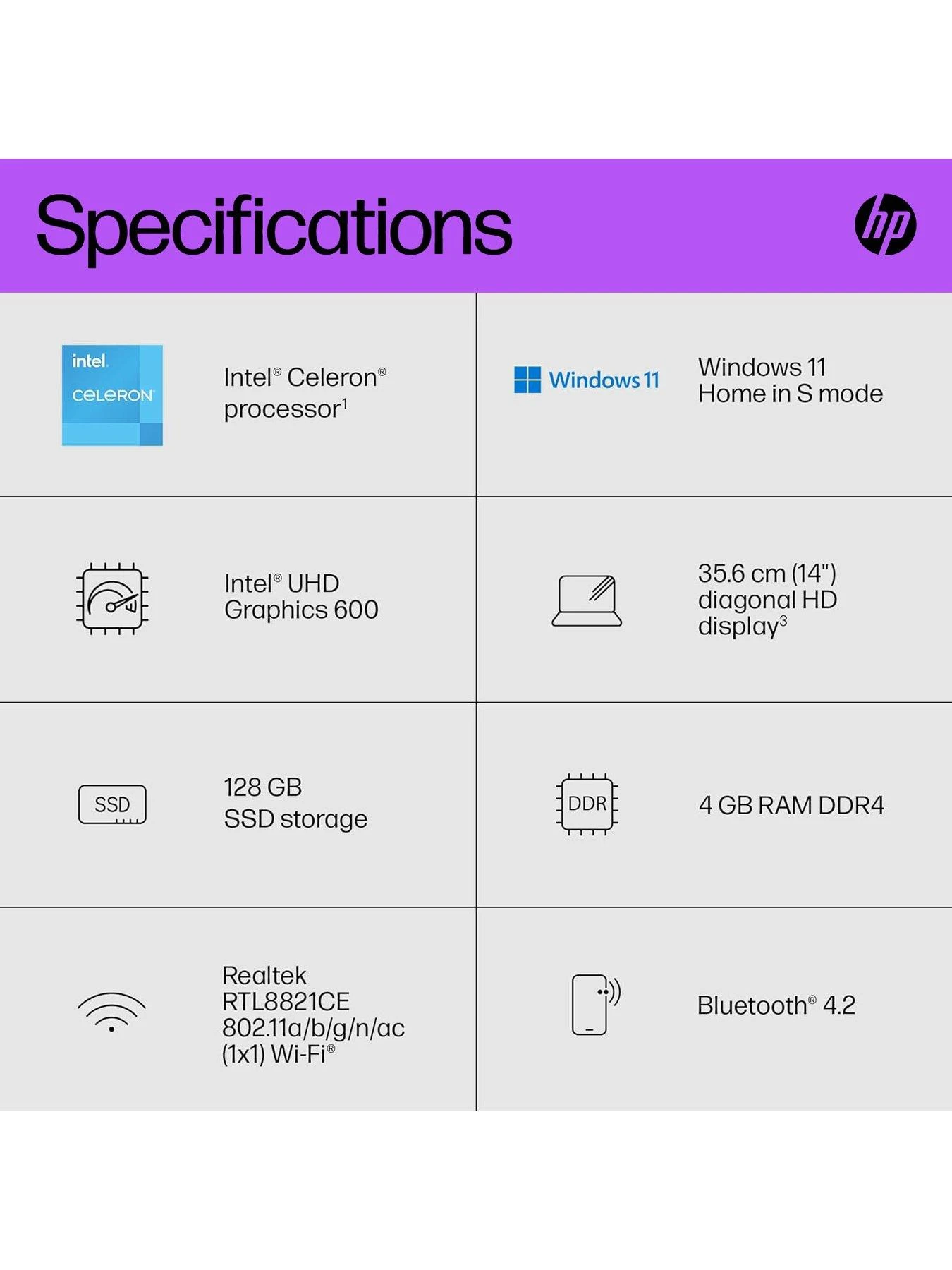 HP 14s-dq0034na, Intel Celeron, 4GB RAM 128GB SSD, 14in Laptop - Black With Optional Norton 360 (1 Year) - Image 7