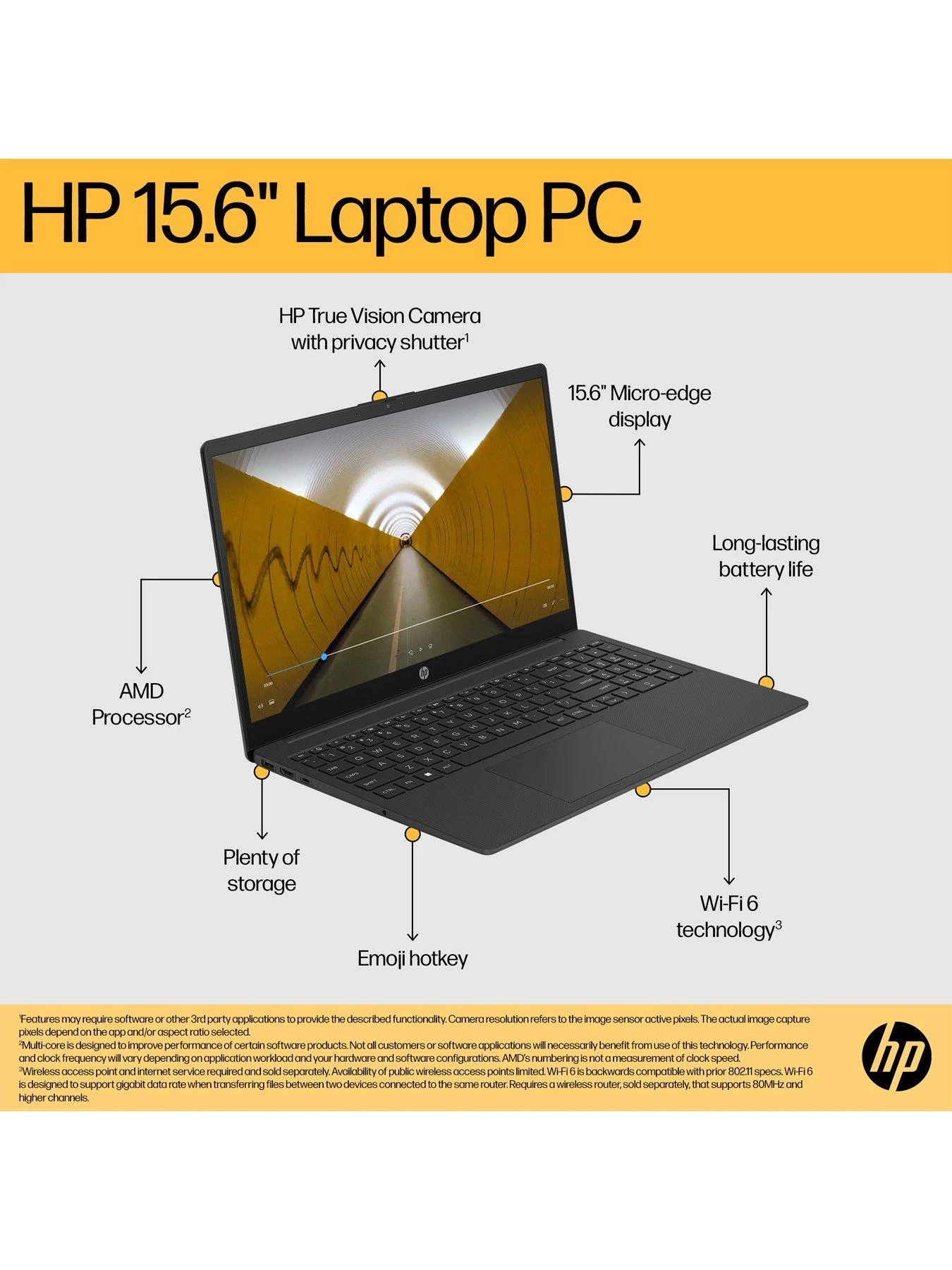 HP 15-fc0016na Laptop - 15.6in FHD, AMD Ryzen 7, 8GB RAM, 512GB SSD, With Optional Microsoft 365 Family (12 Months) - Black - Image 5