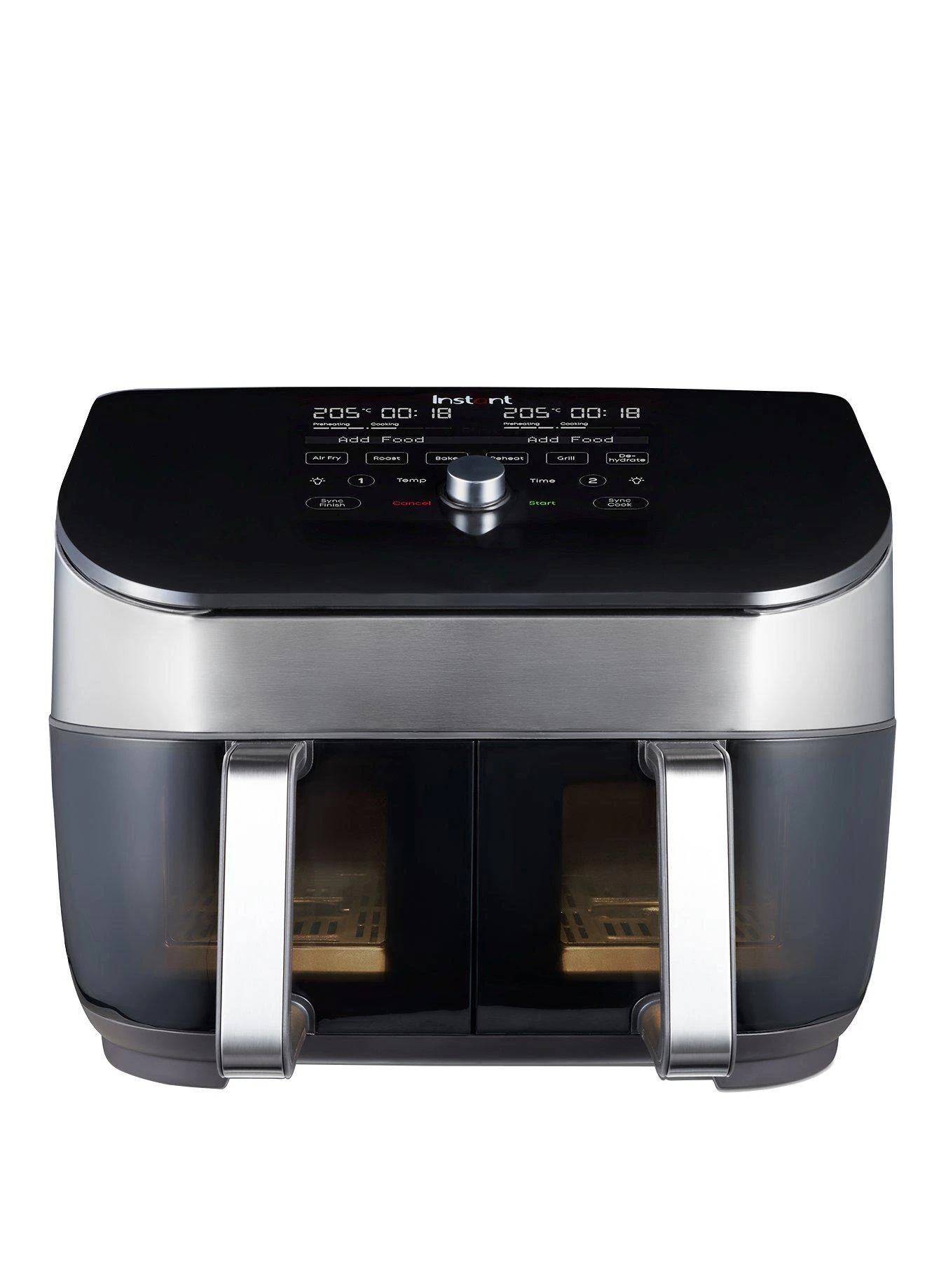 Instant Vortex Plus Dual Air Fryer With ClearCook, Stainless Steel 7.6L- Air Fry, Bake, Roast, Grill, Dehydrate & Reheat