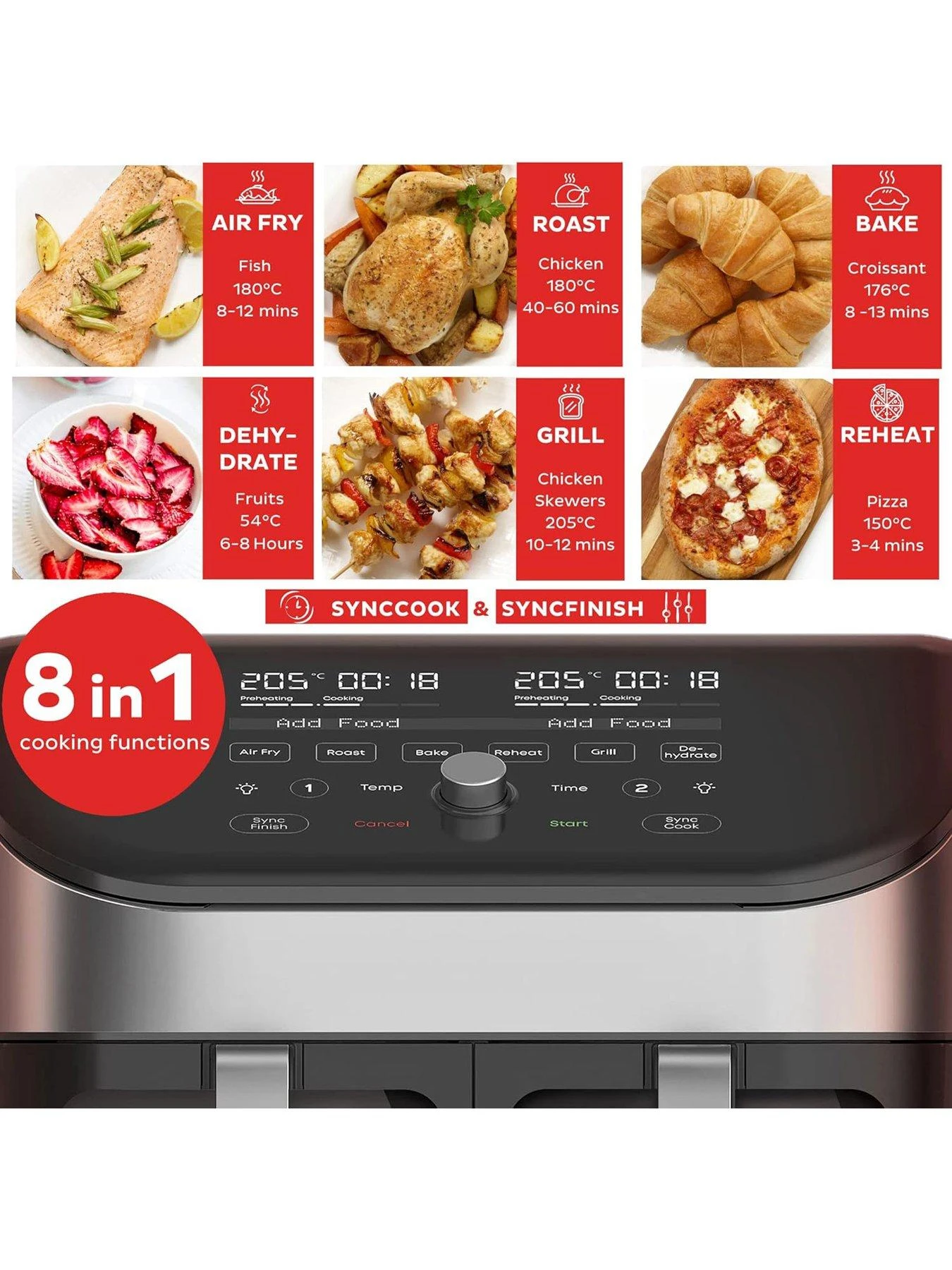 Instant Vortex Plus Dual Air Fryer With ClearCook, Stainless Steel 7.6L- Air Fry, Bake, Roast, Grill, Dehydrate & Reheat - Image 3