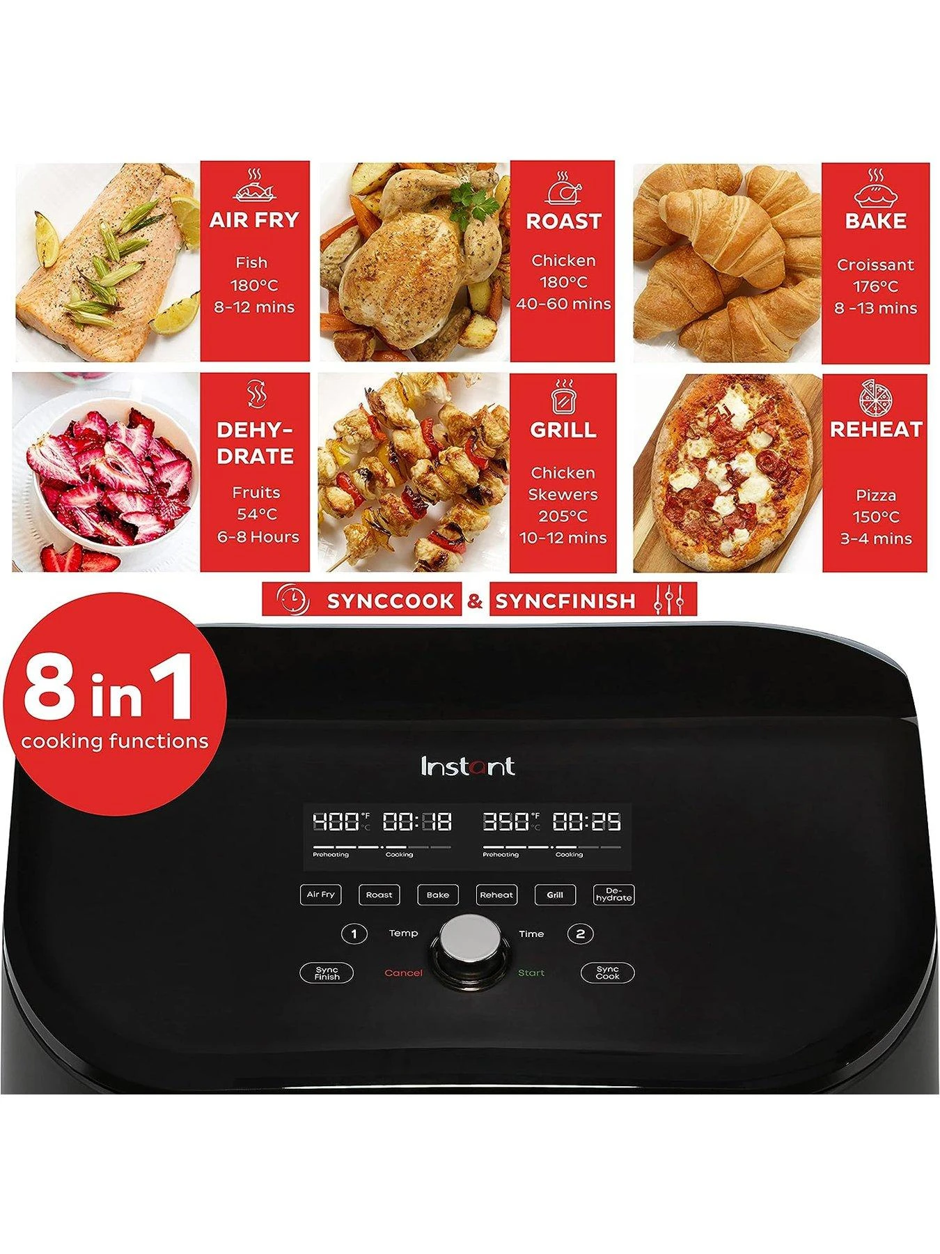 Instant Vortex Plus VersaZone Air Fryer, Black 8.5L- Air Fry, Bake, Roast, Grill, Dehydrate & Reheat - Image 3