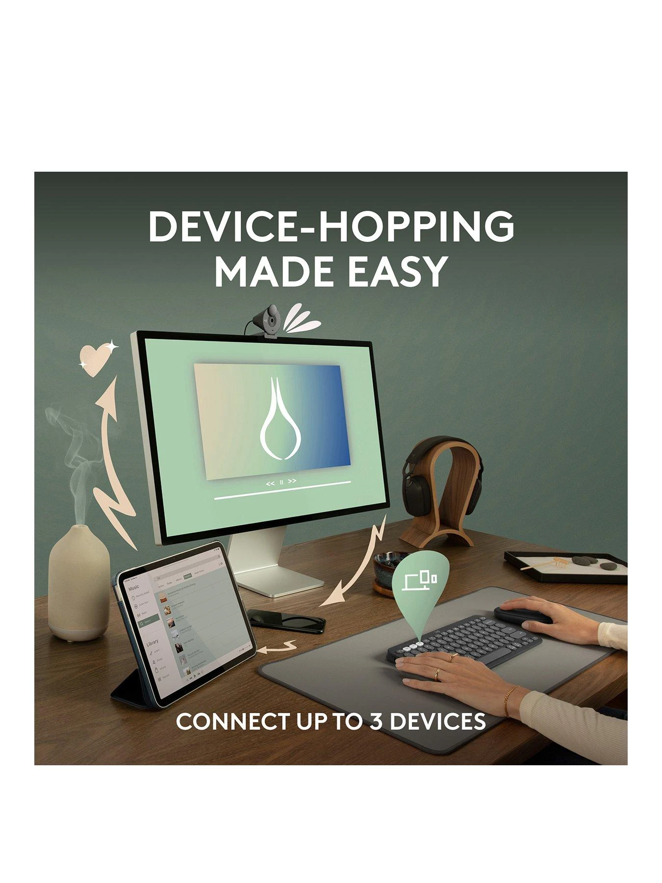 Logitech Pebble Keys 2 K380s, Multi-Device Bluetooth Wireless Keyboard, Slim And Portable - Off White - Image 3