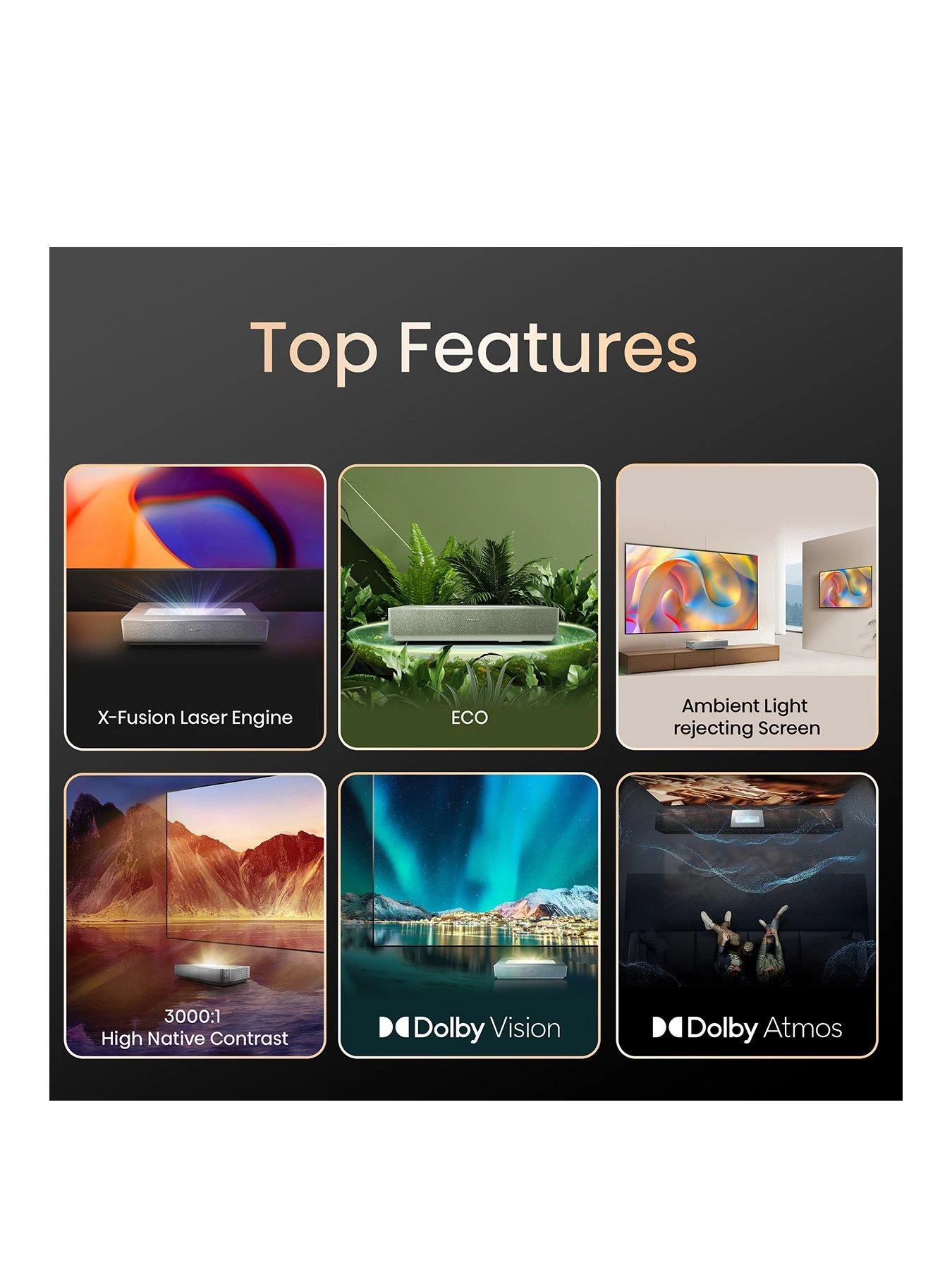 Hisense 100L5H 100-inch 4K Ultra Short Throw Laser TV - supports Dolby Atmos, Dolby Vision HDR/HDR10/HLG & Alexa & Freeview Play (Screen Included) - Image 3