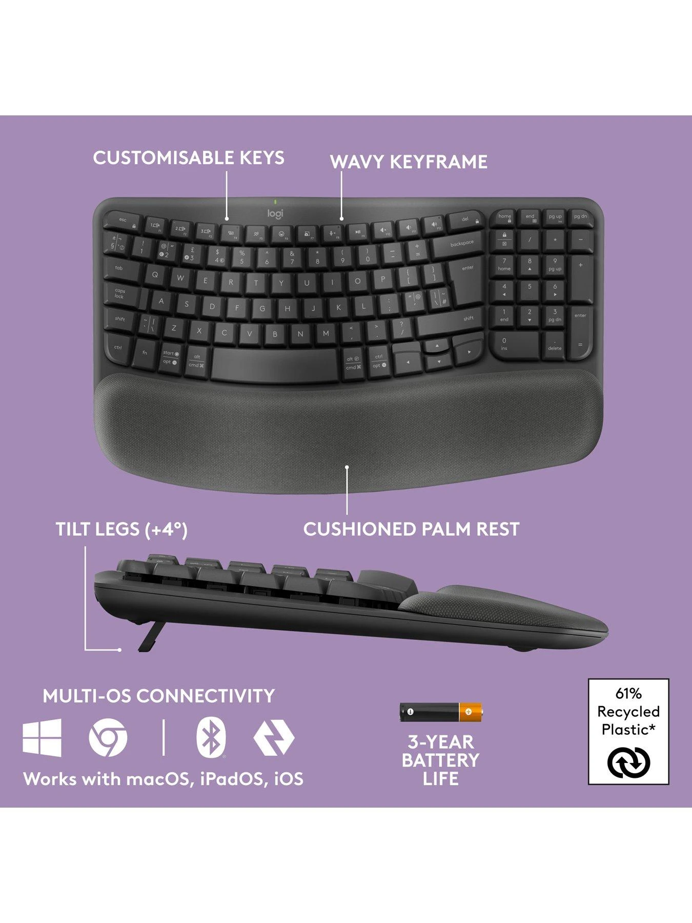 Logitech Wave Ergonomic Keys - Graphite - Image 6